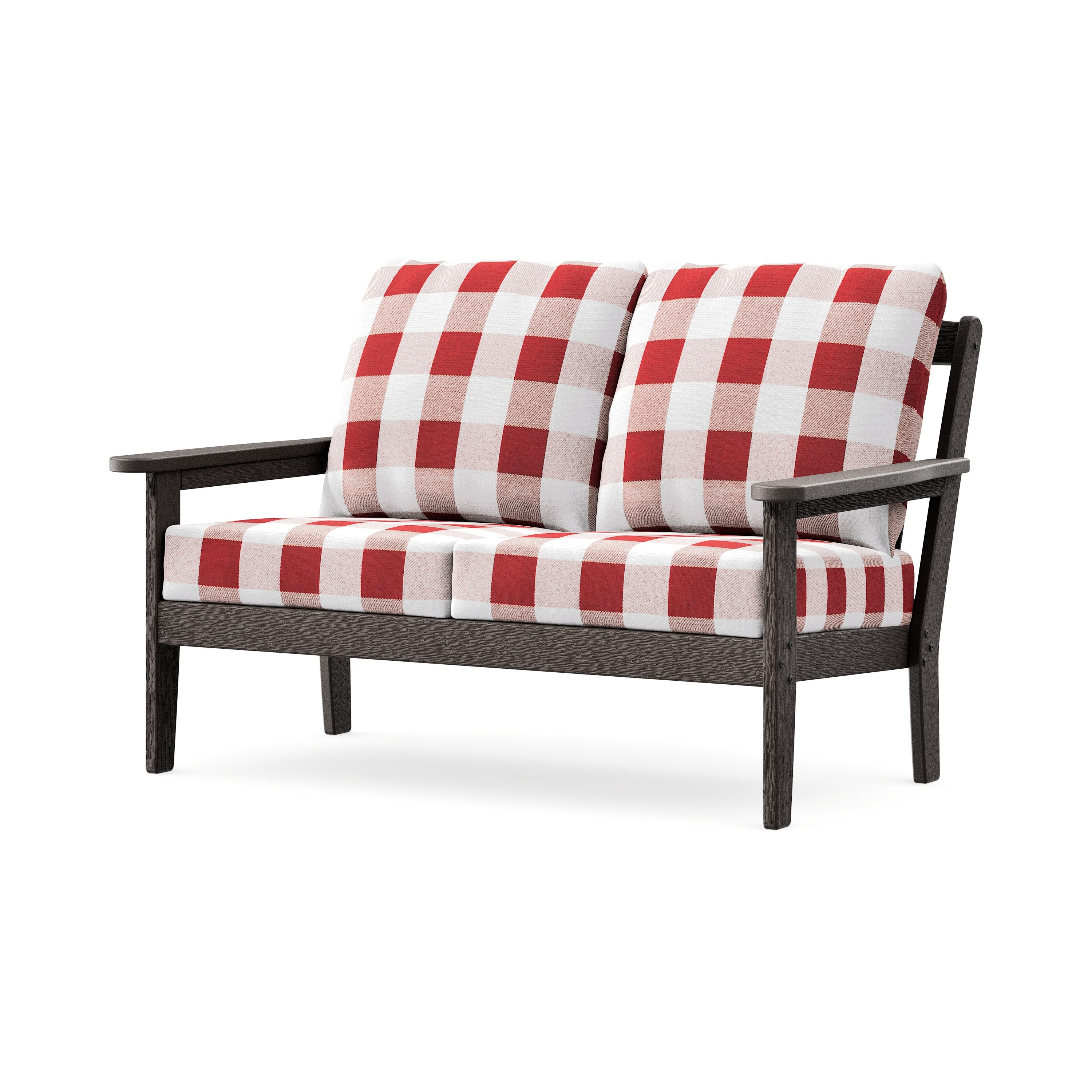Cottage Deep Seating Loveseat in Vintage Coffee / Buffalo Plaid Crimson