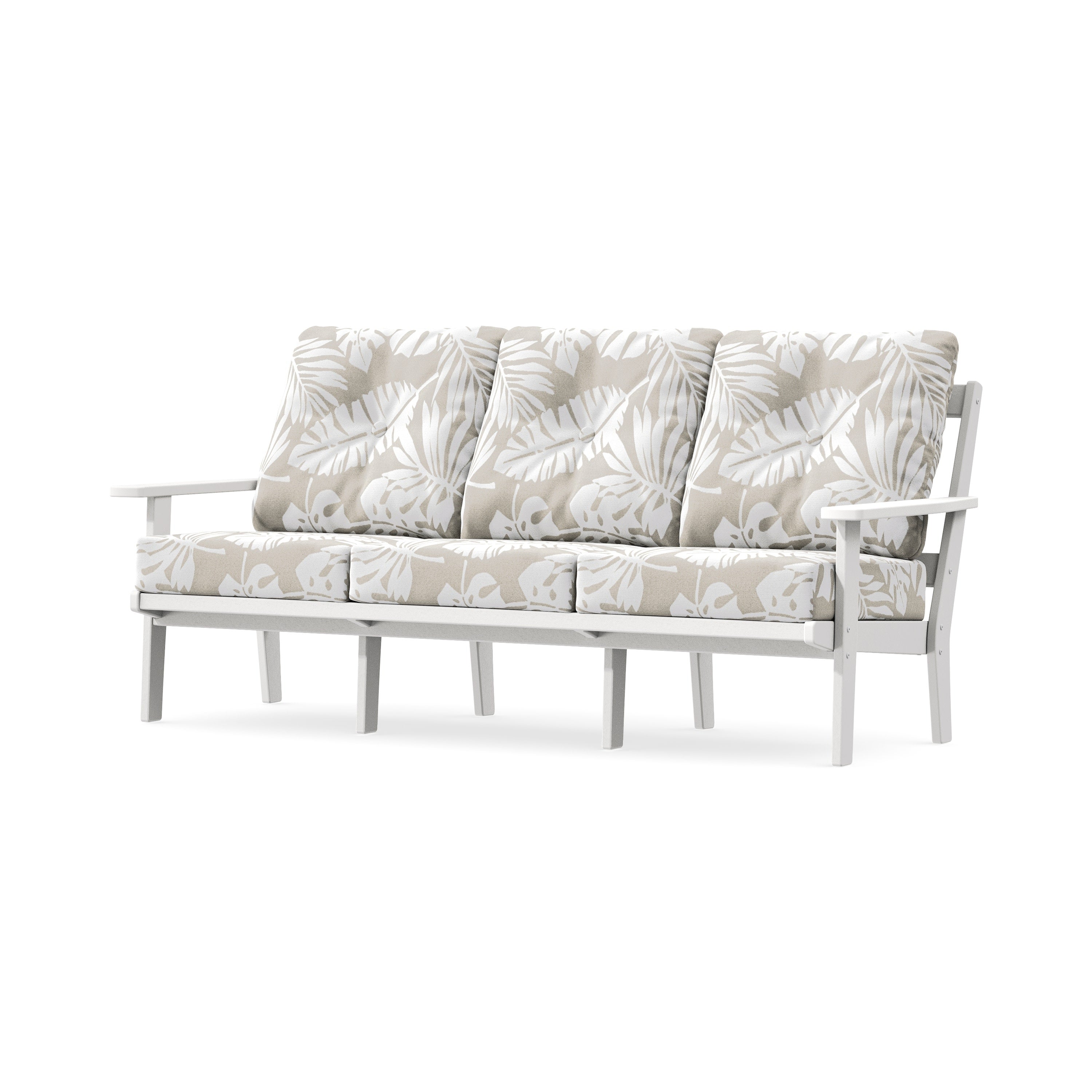 PrairieDeep Seating Sofa in White / Leaf Dune Burlap