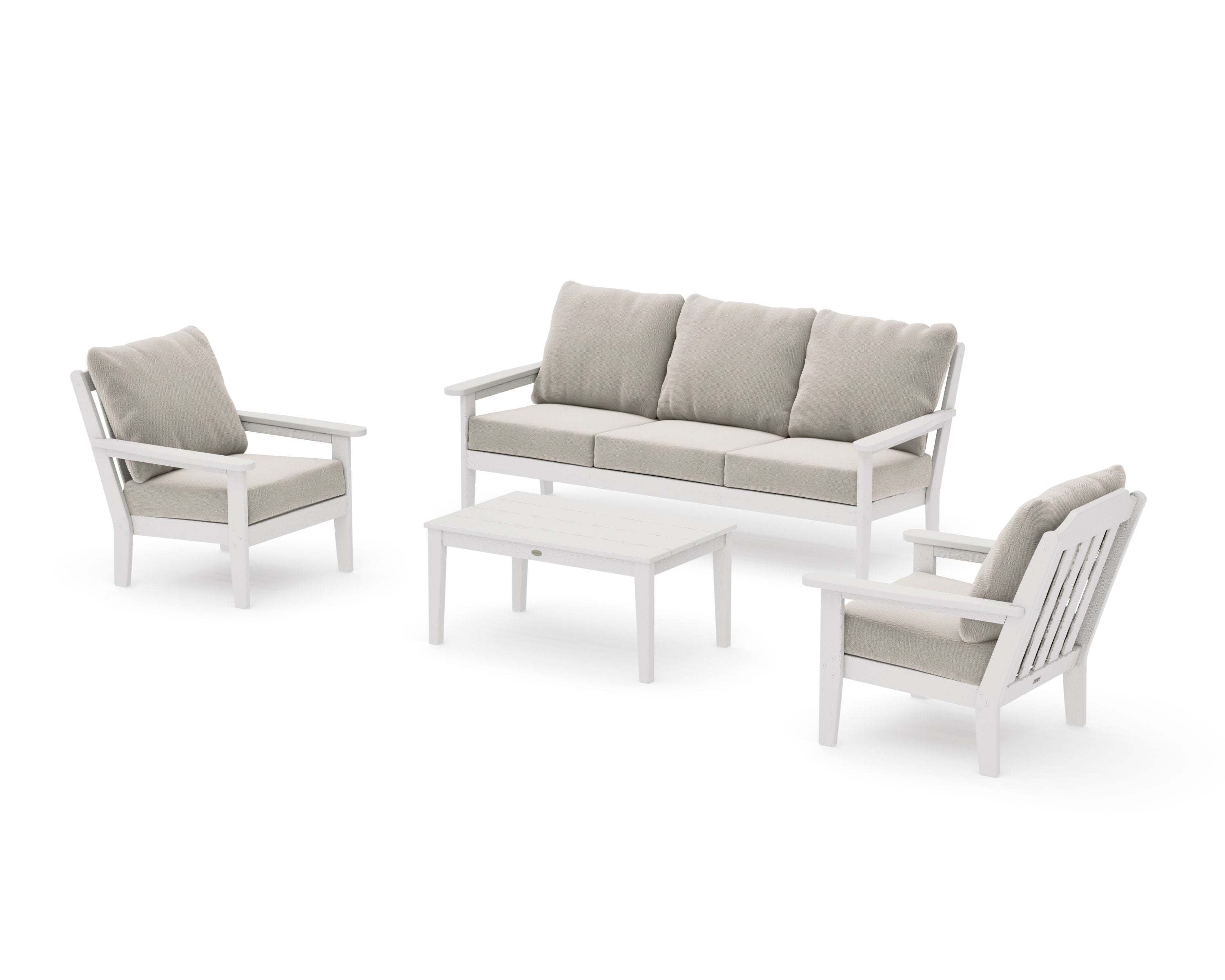 Cottage 4-Piece Deep Seating Set with Sofa in Vintage White / Dune Burlap