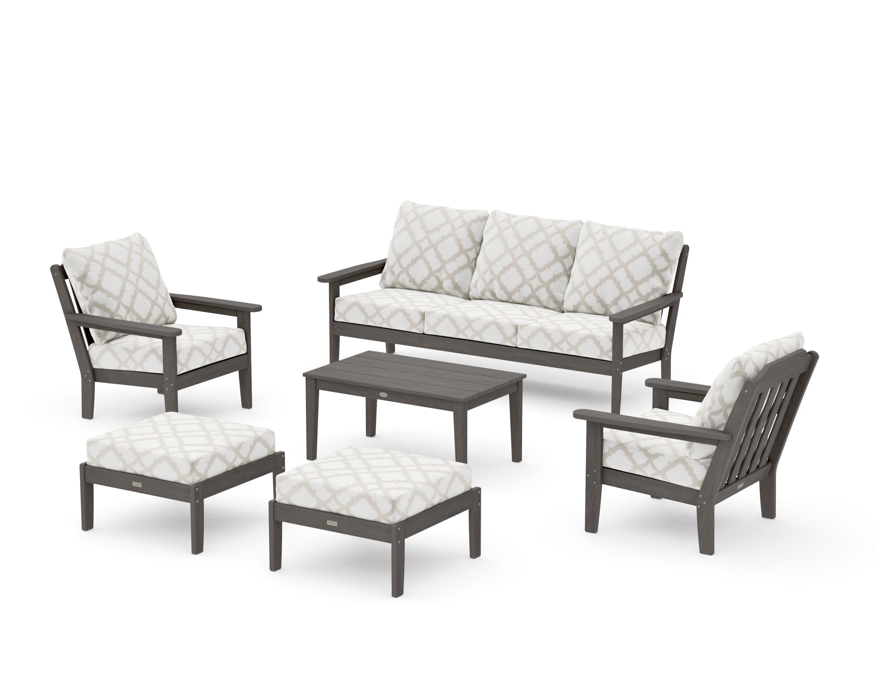 Cottage 6-Piece Lounge Sofa Set in Driftwood / Trellis Dune Burlap