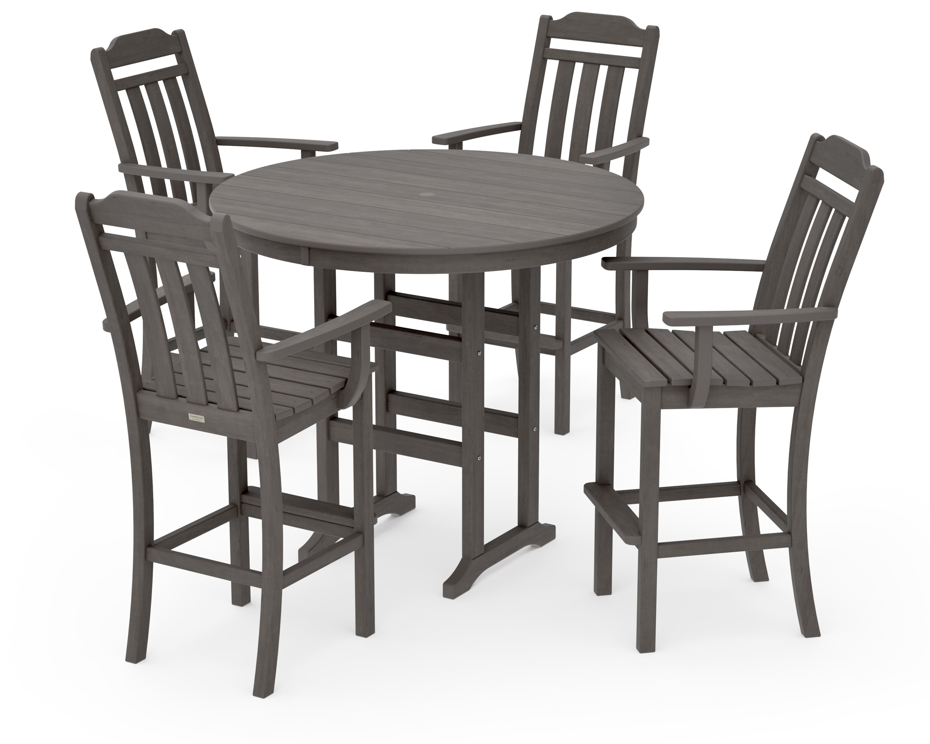 Cottage 5-Piece Round Farmhouse Bar Set in Driftwood