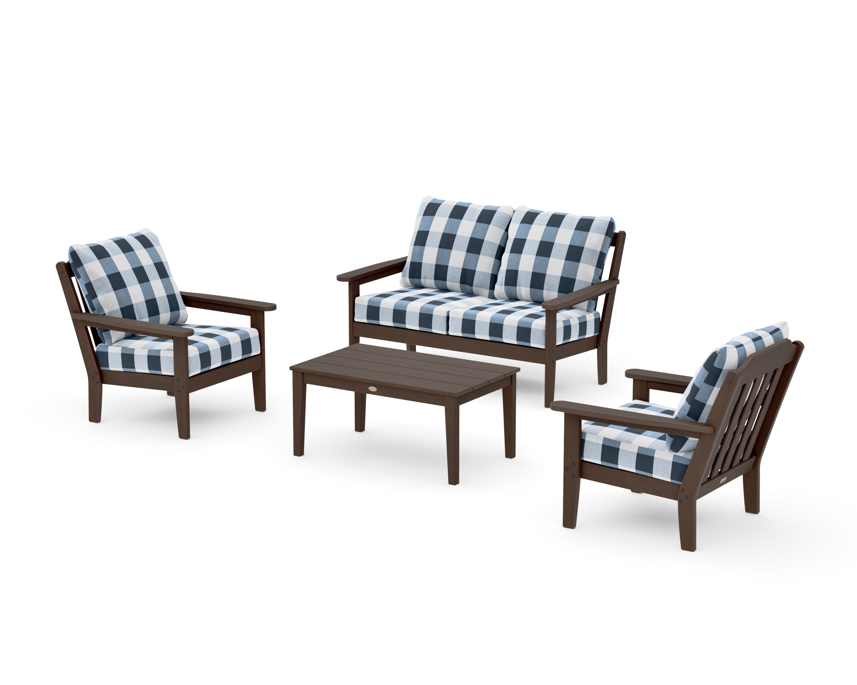 Cottage 4-Piece Deep Seating Set with Loveseat in Kona / Buffalo Plaid Marine Indigo