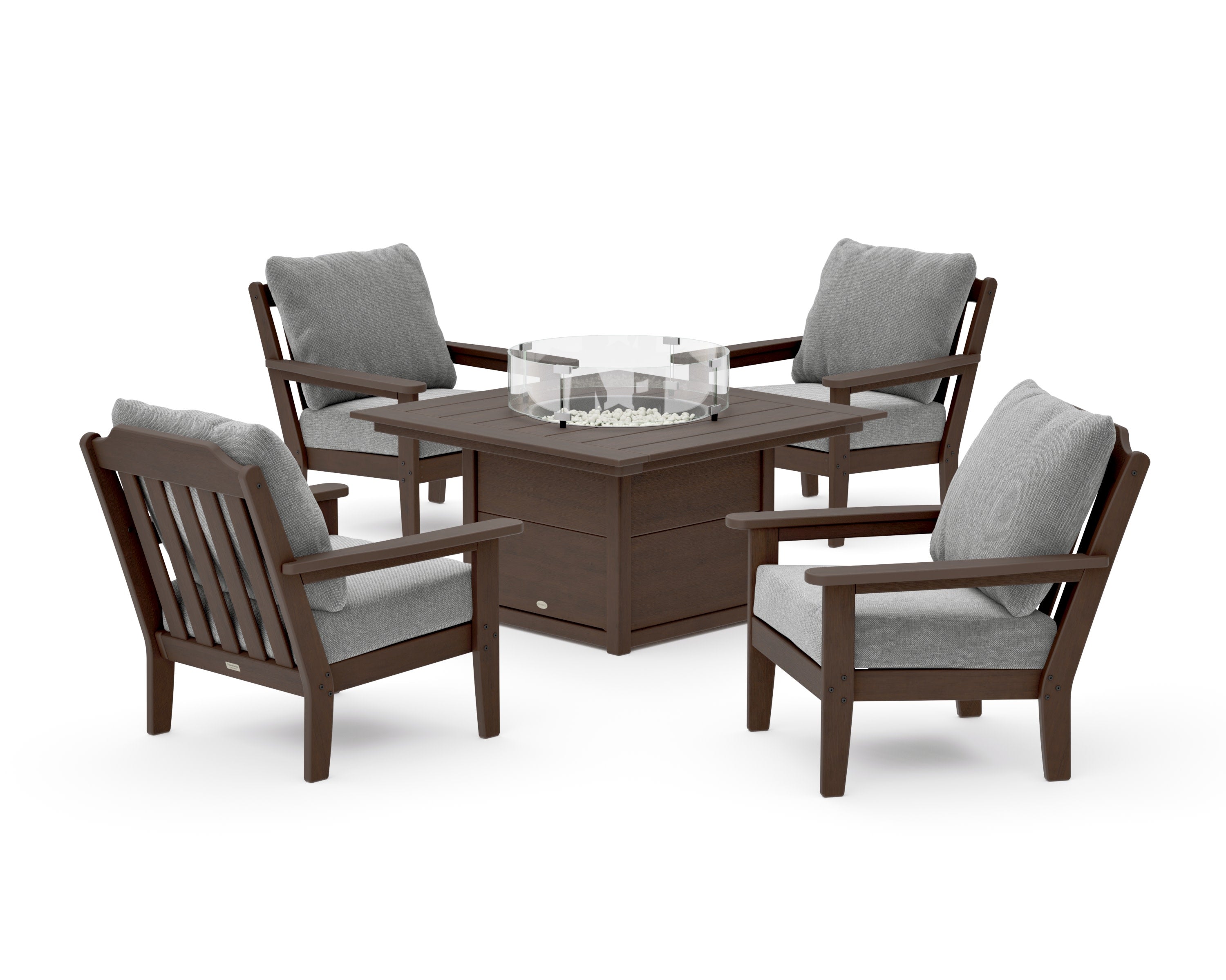 Cottage 5-Piece Deep Seating Set with Fire Pit Table in Kona / Grey Mist