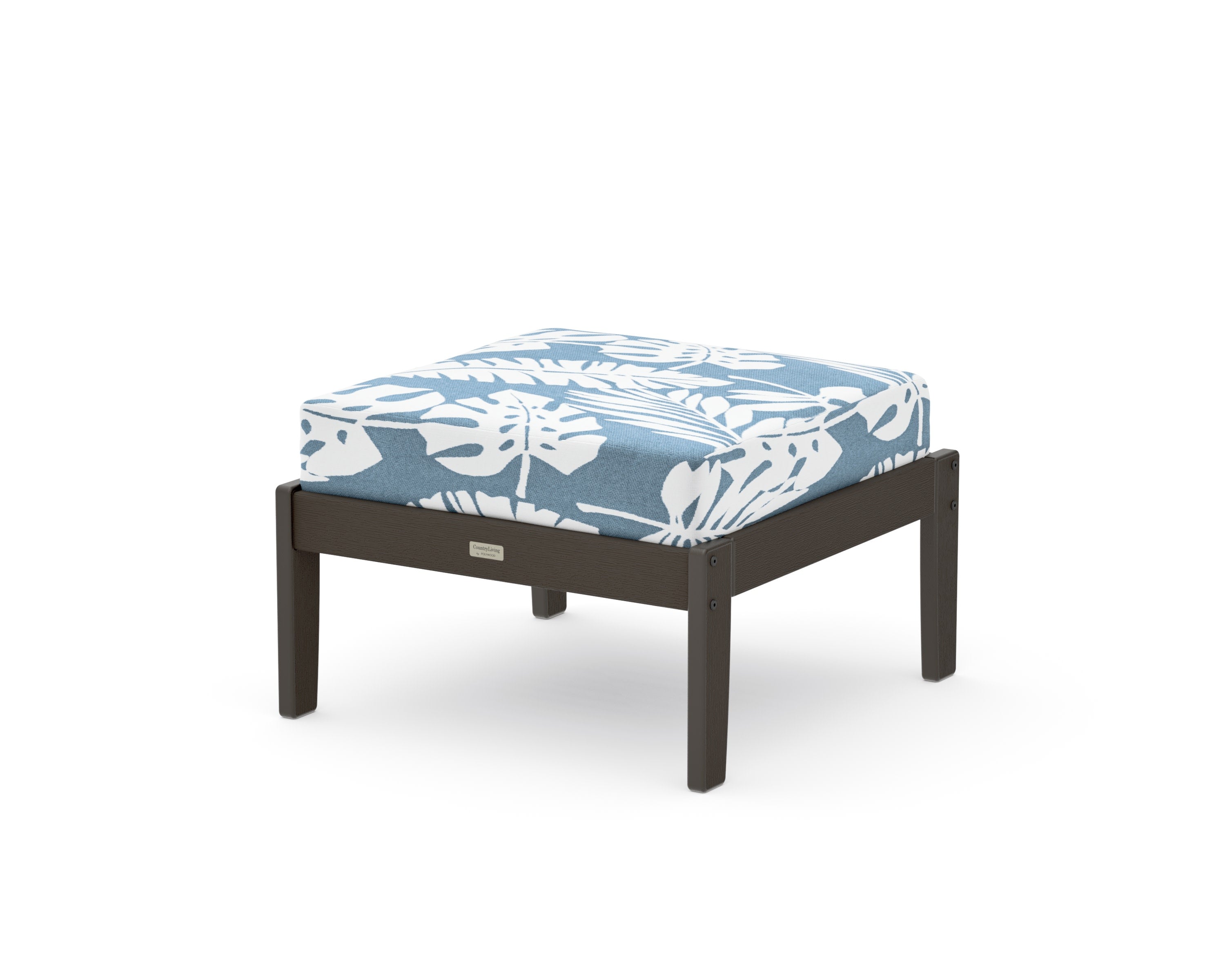 Cottage Deep Seating Ottoman in Vintage Coffee / Leaf Sky Blue