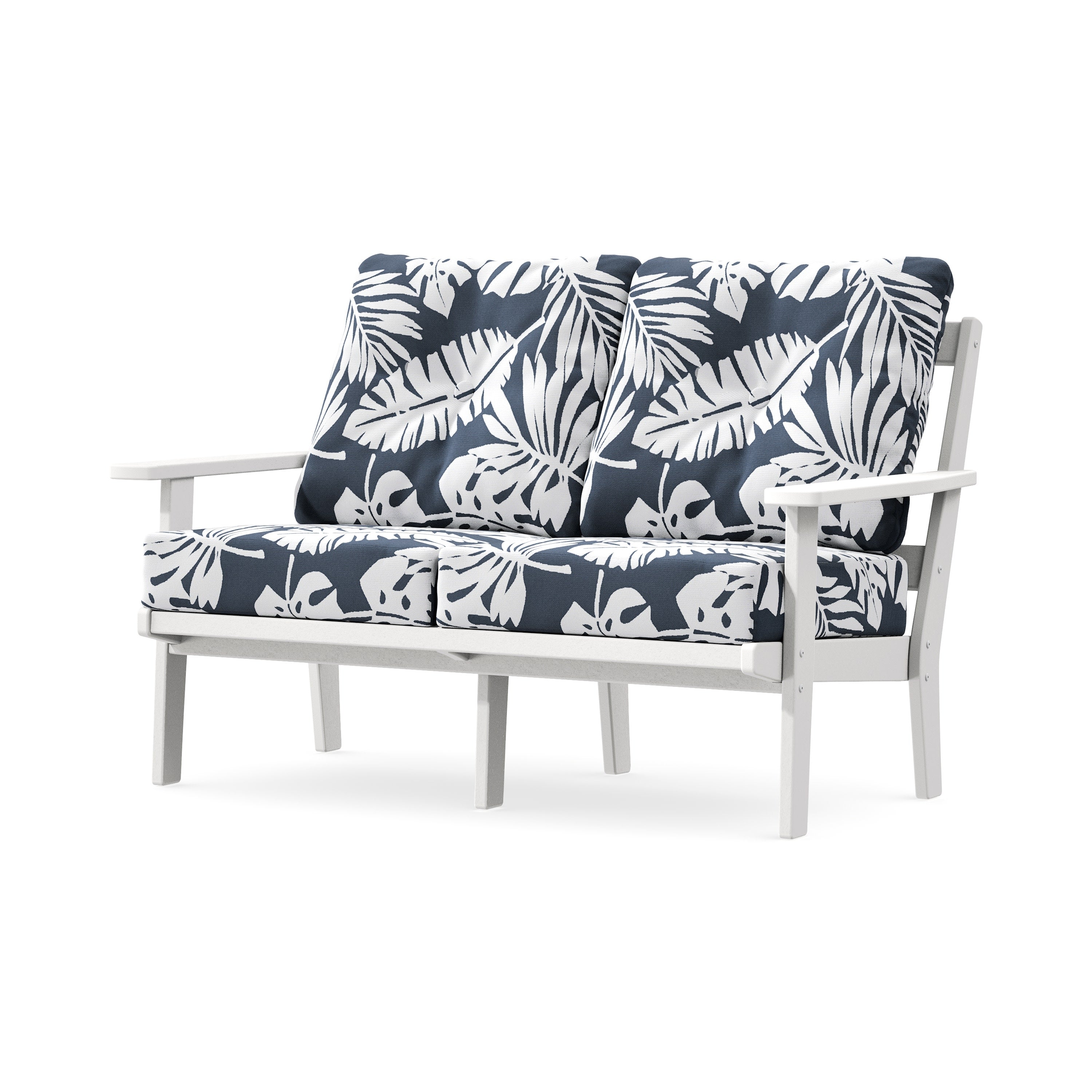 Prairie Deep SeatingLoveseat in White / Leaf Marine Indigo