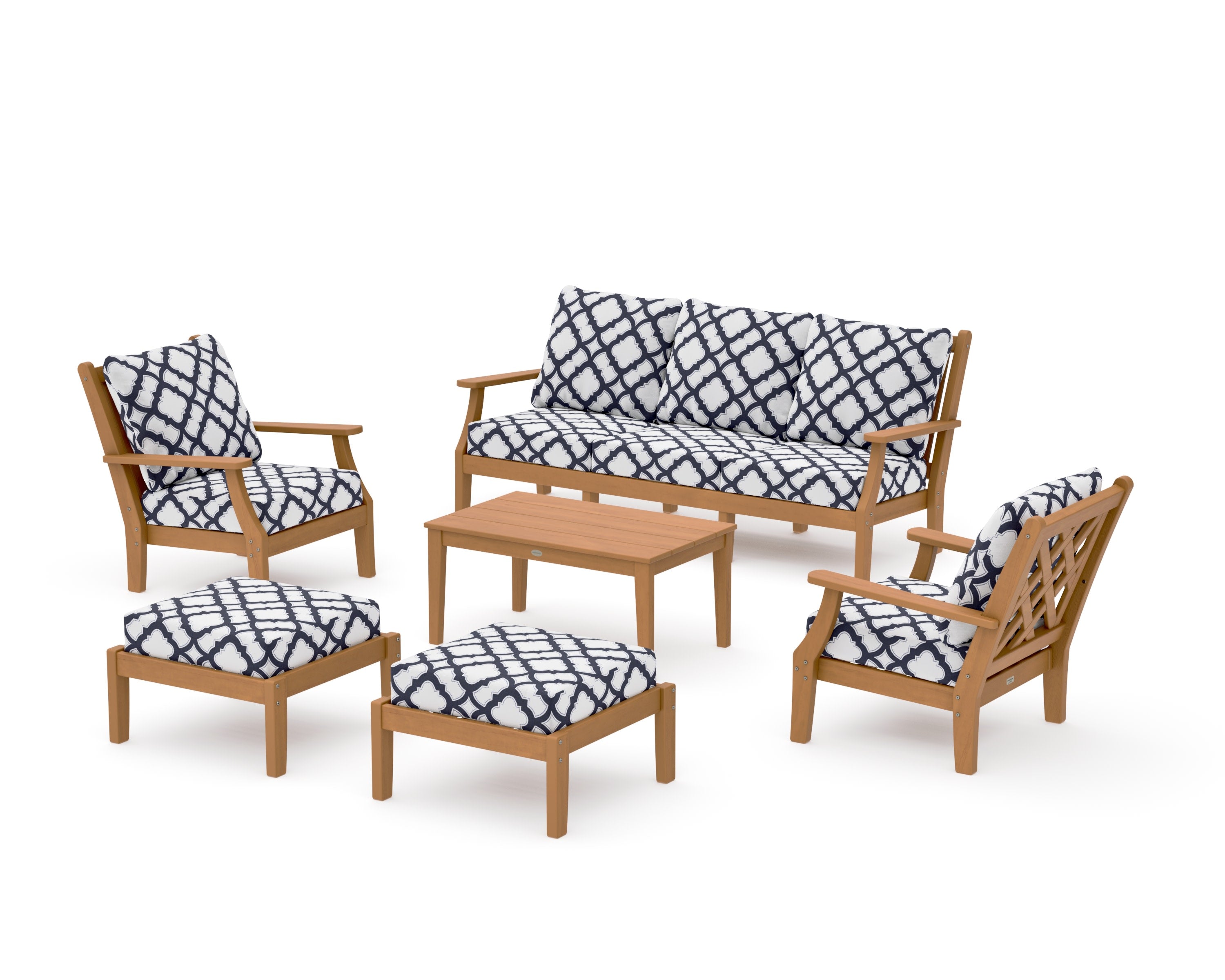 Wovendale 6-Piece Lounge Sofa Set in Natural / Trellis Navy