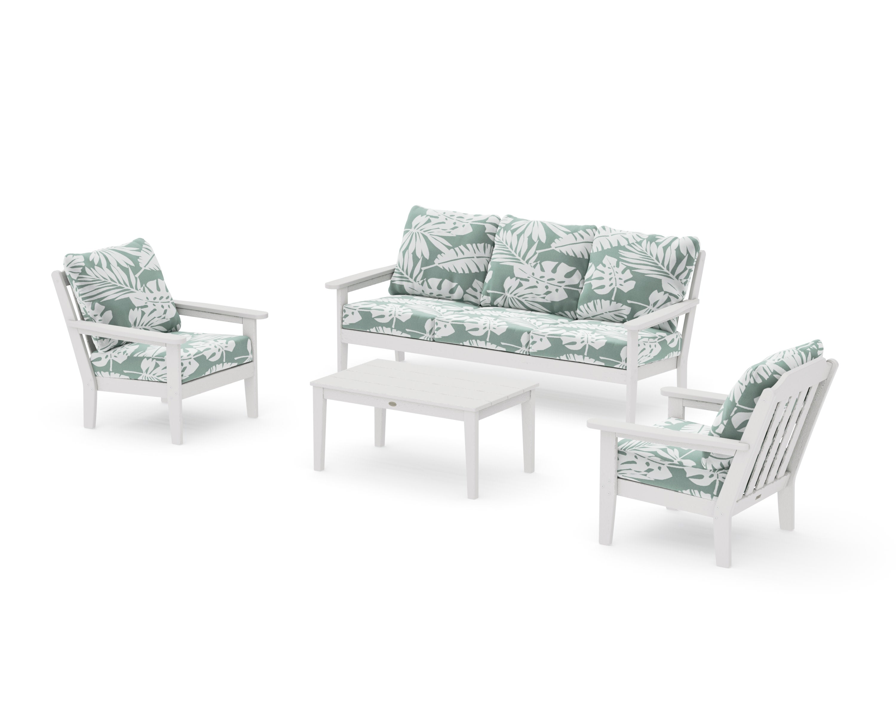 Cottage 4-Piece Deep Seating Set with Sofa in Vintage White / Leaf Glacier Spa
