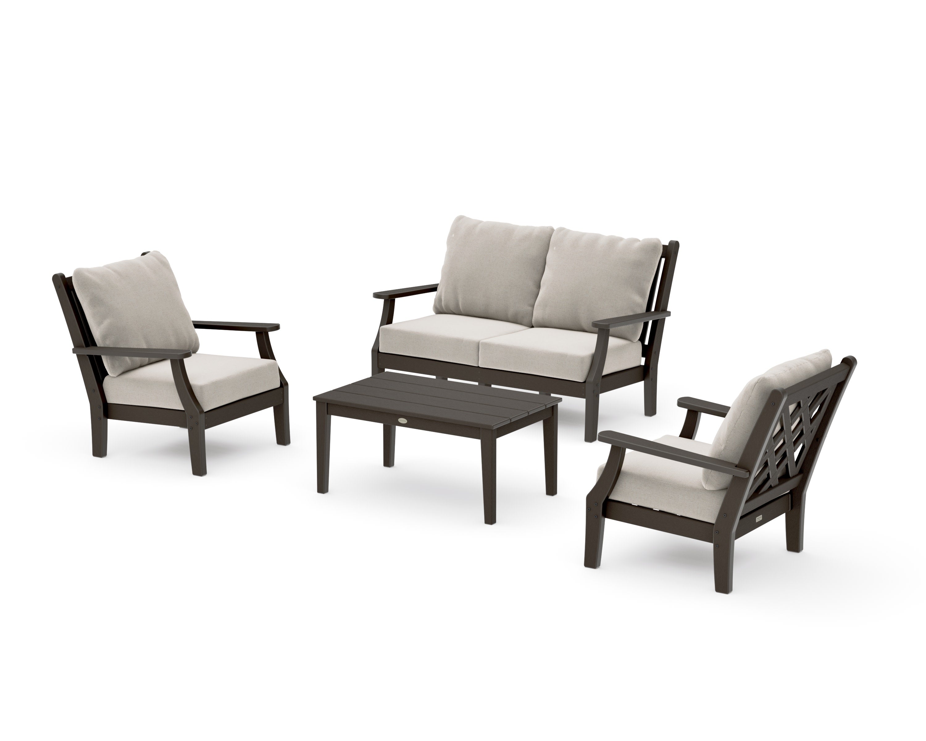 Wovendale 4-Piece Deep Seating Set with Loveseat in Vintage Coffee / Dune Burlap