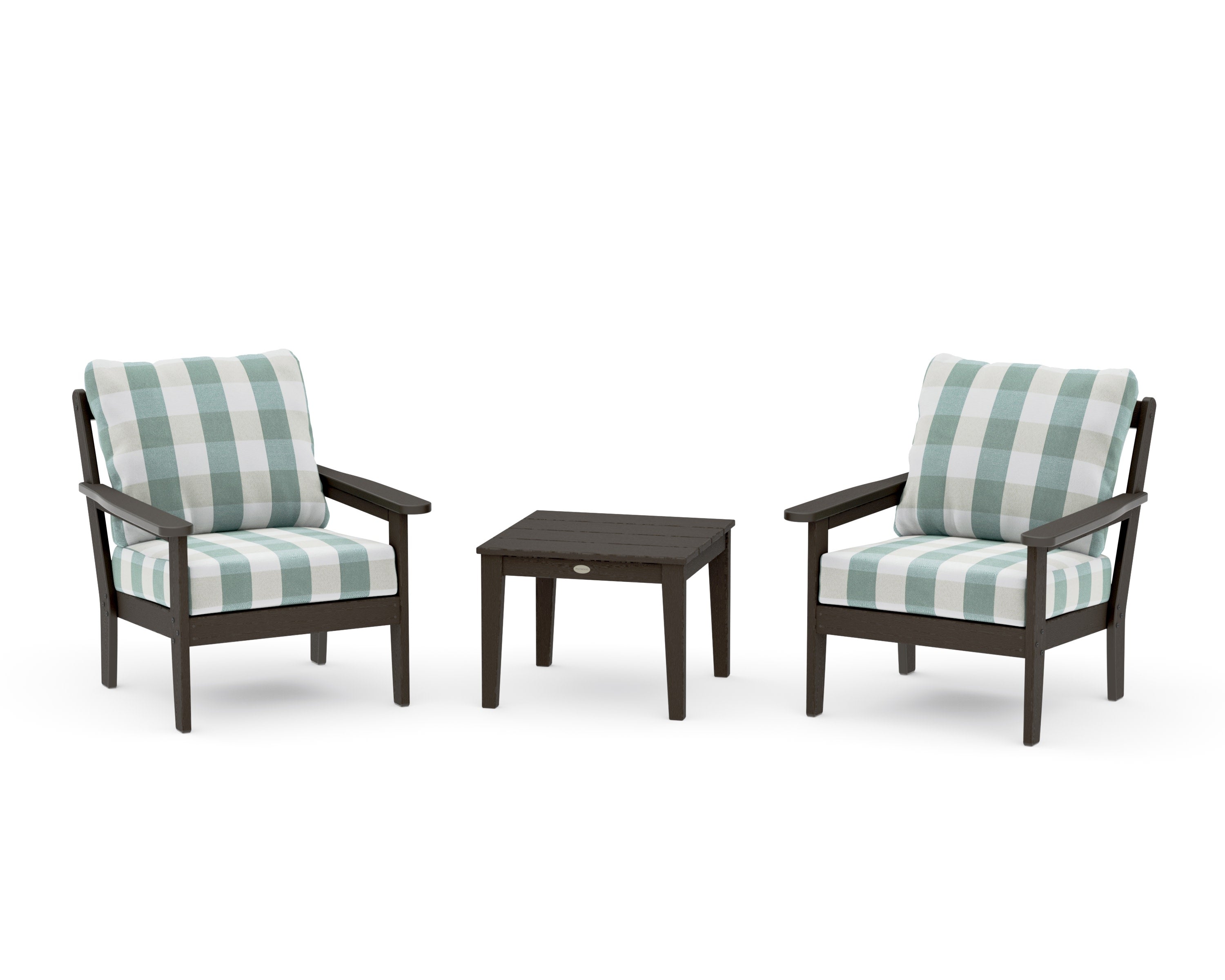 Cottage 3-Piece Deep Seating Set in Vintage Coffee / Buffalo Plaid Glacier Spa