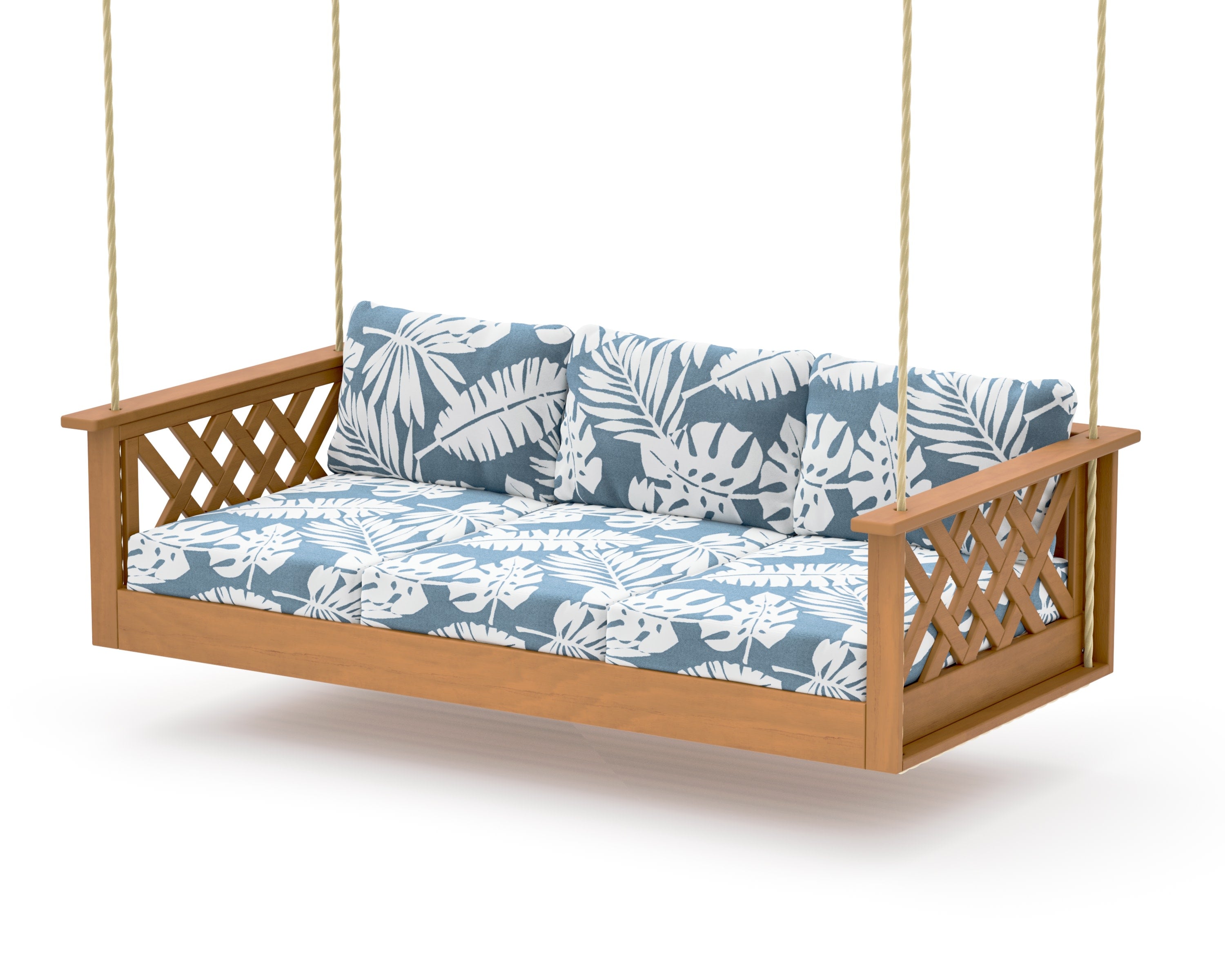 Wovendale Daybed Swing in Natural / Leaf Sky Blue