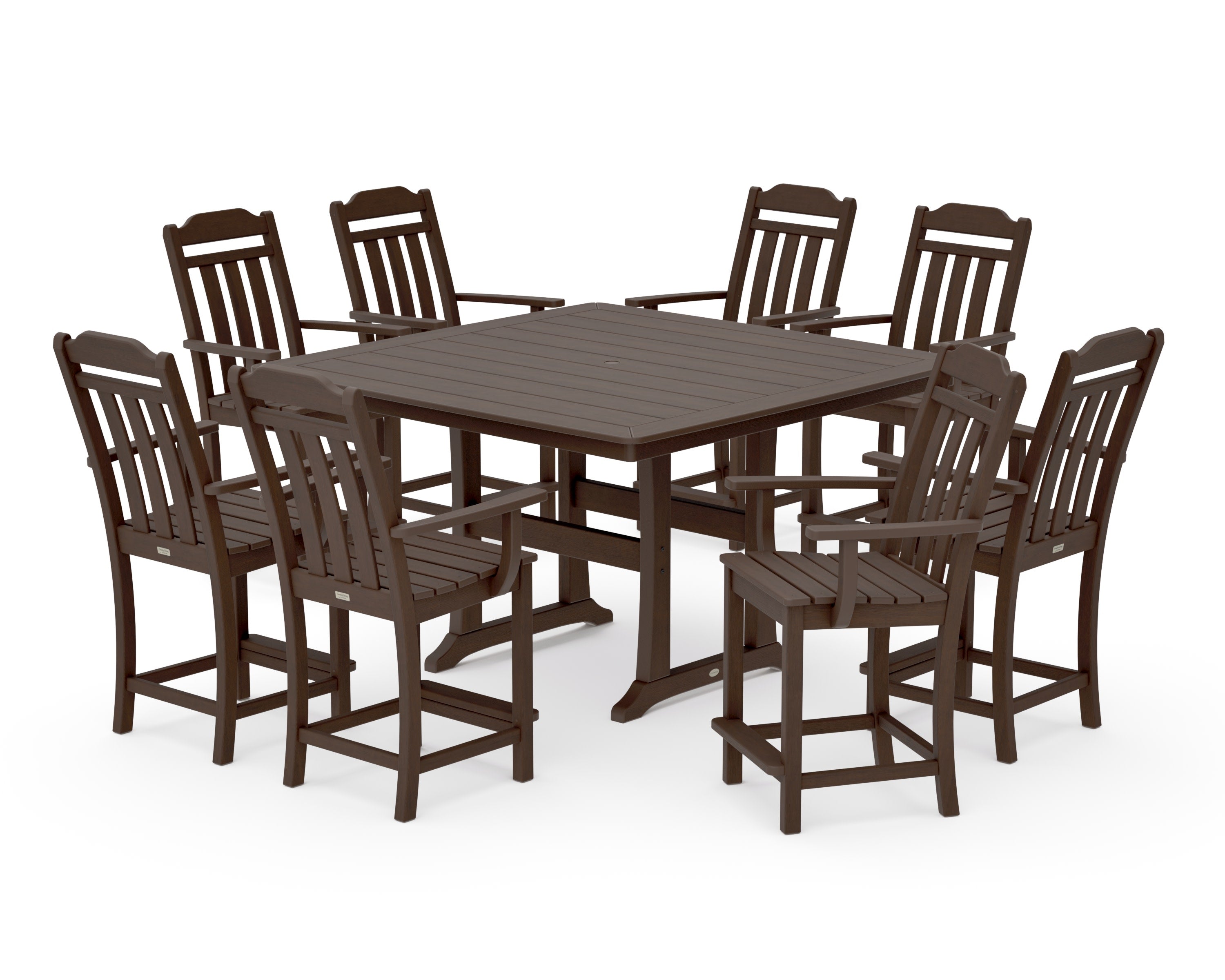 Cottage 9-Piece Square Counter Set with Trestle Legs in Kona