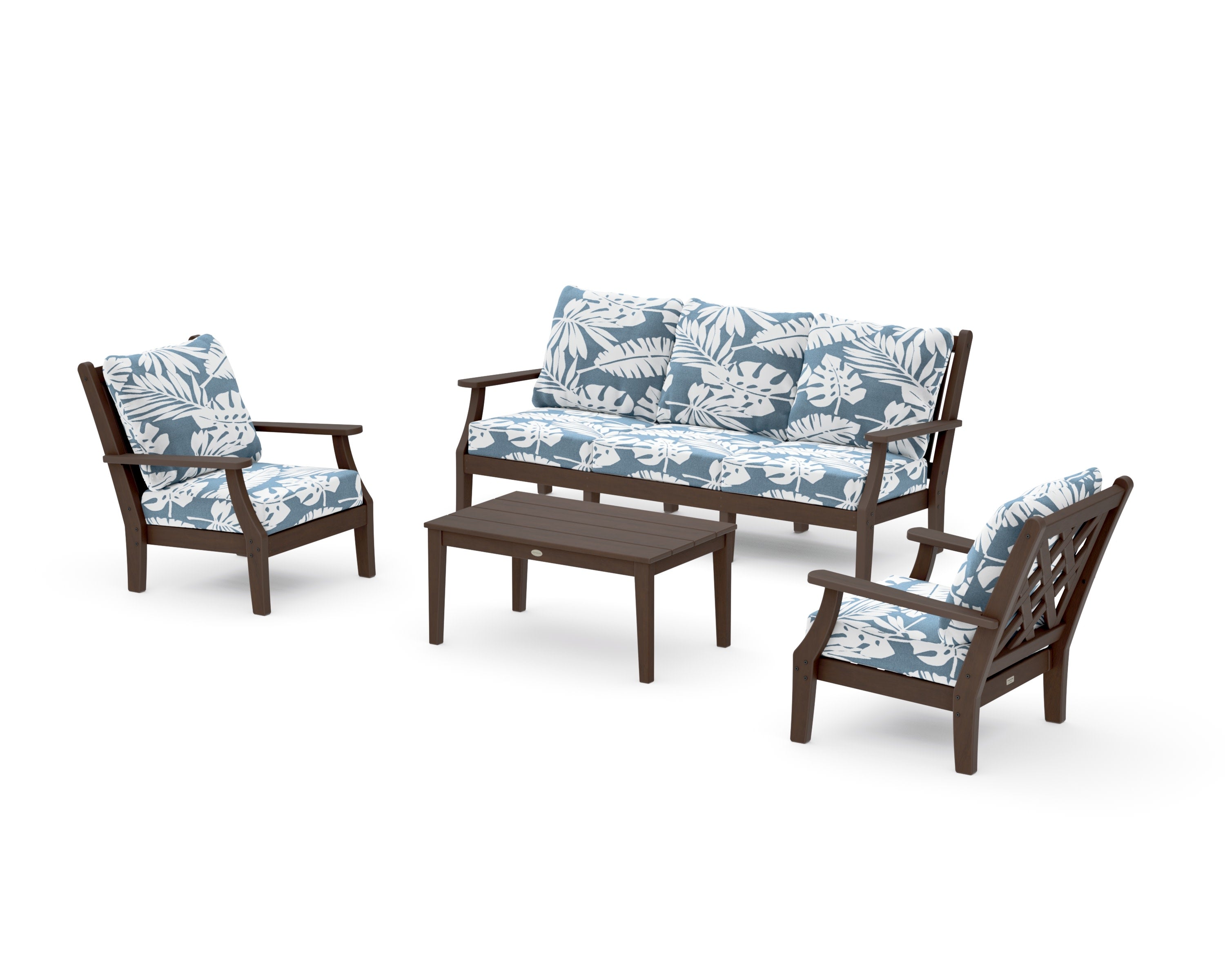 Wovendale 4-Piece Deep Seating Set with Sofa in Kona / Leaf Sky Blue