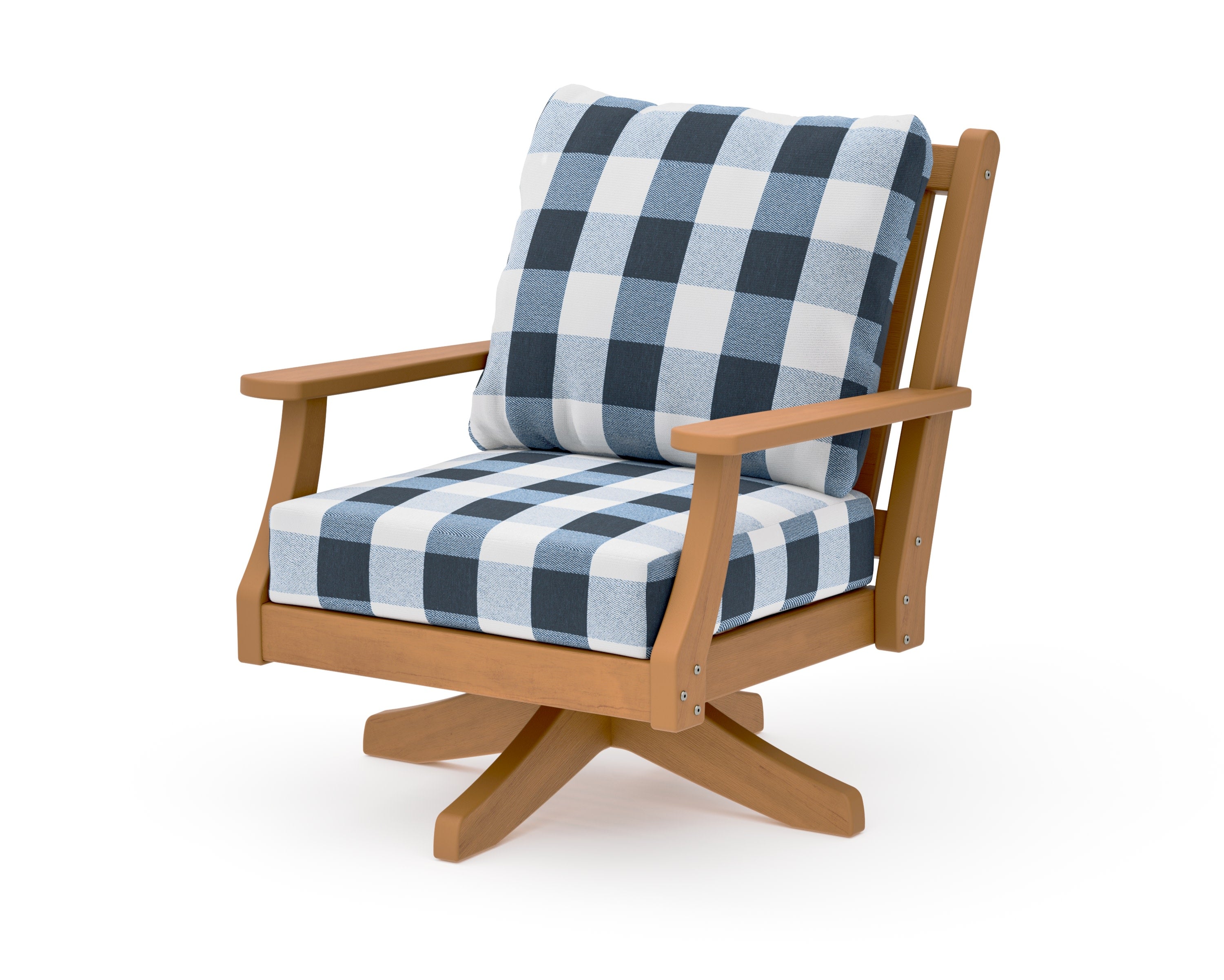 Wovendale Deep Seating Swivel Chair in Natural / Buffalo Plaid Marine Indigo