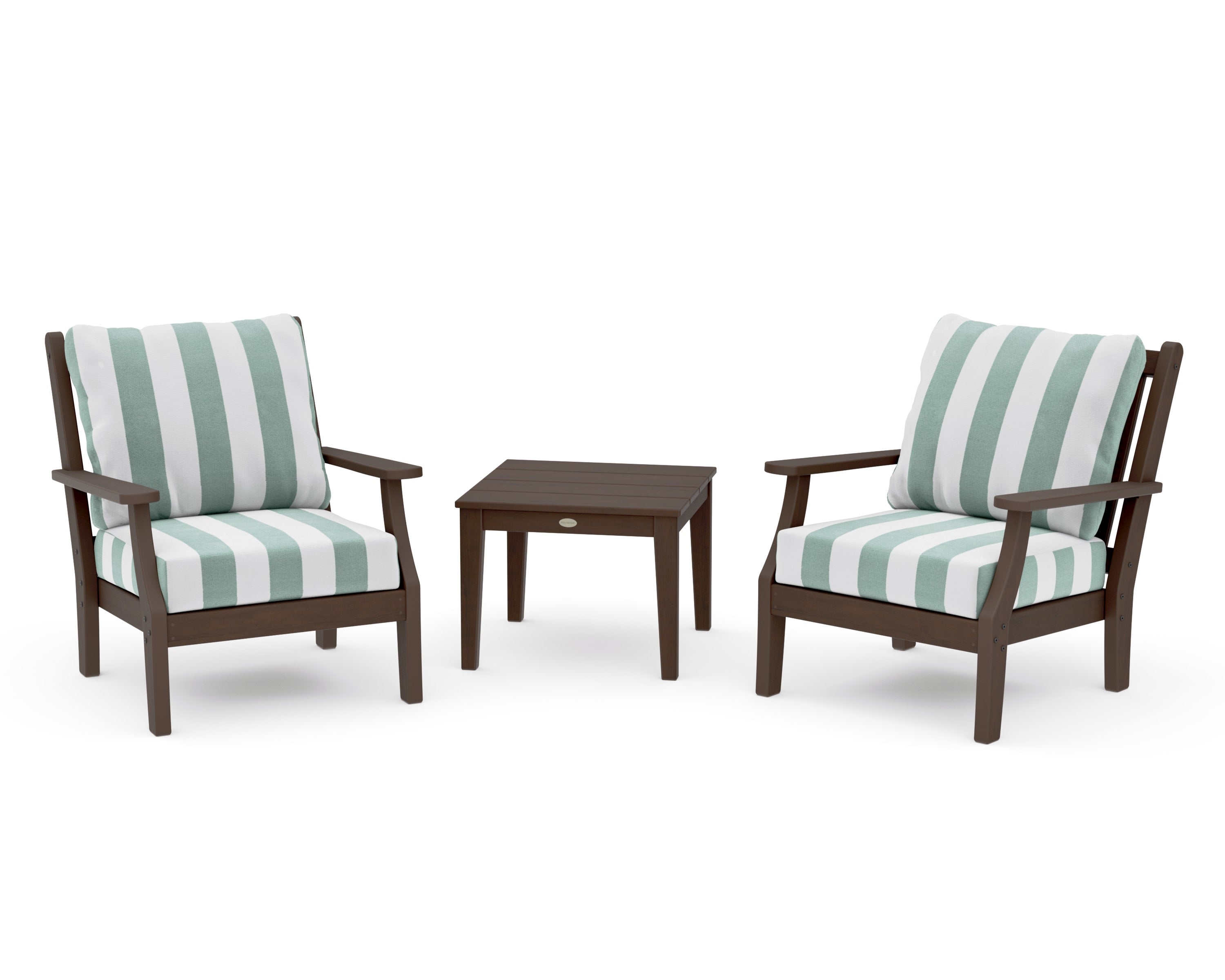 Wovendale 3-Piece Deep Seating Set in Kona / Cabana Stripe Glacier Spa