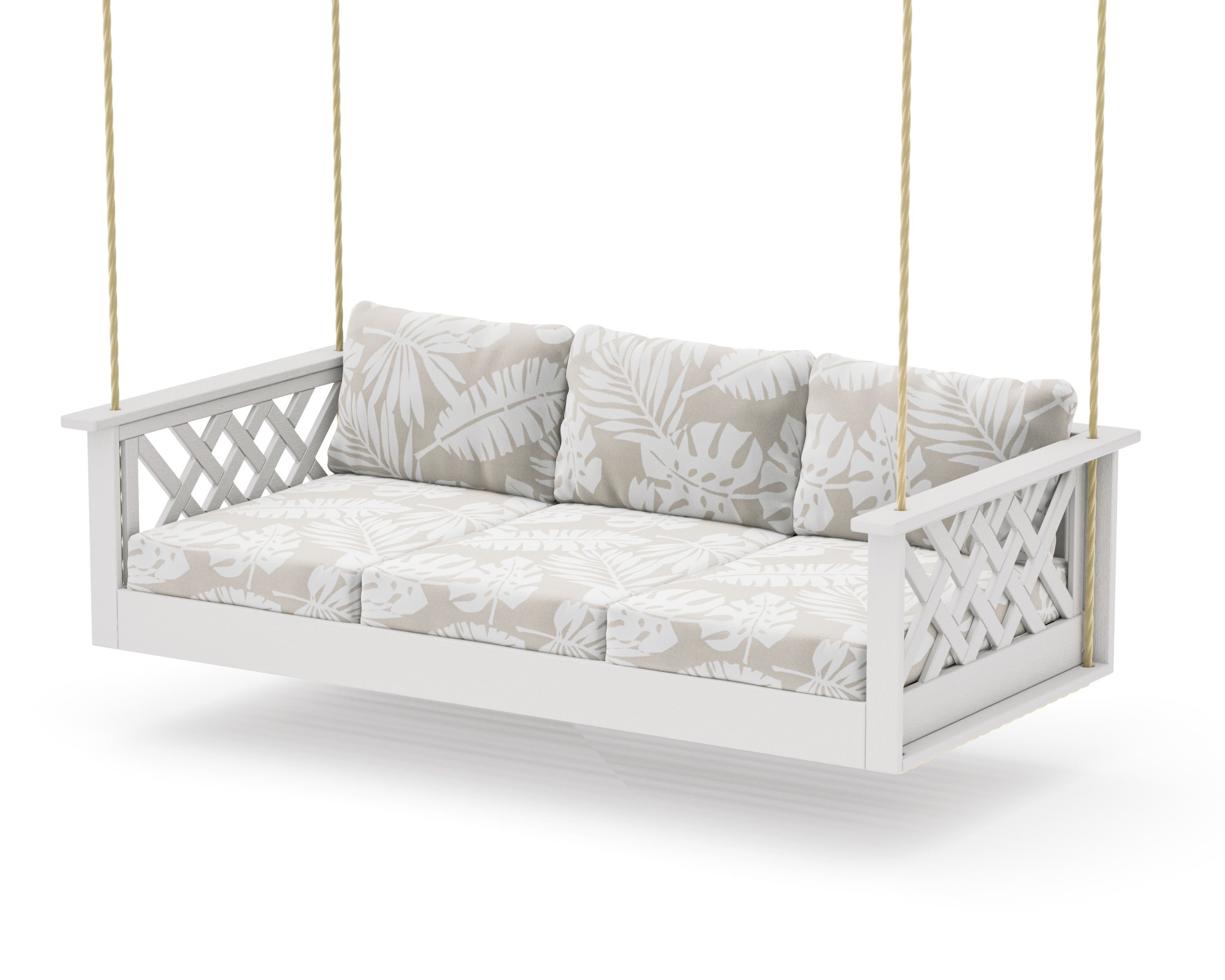 Wovendale Daybed Swing in Vintage White / Leaf Dune Burlap