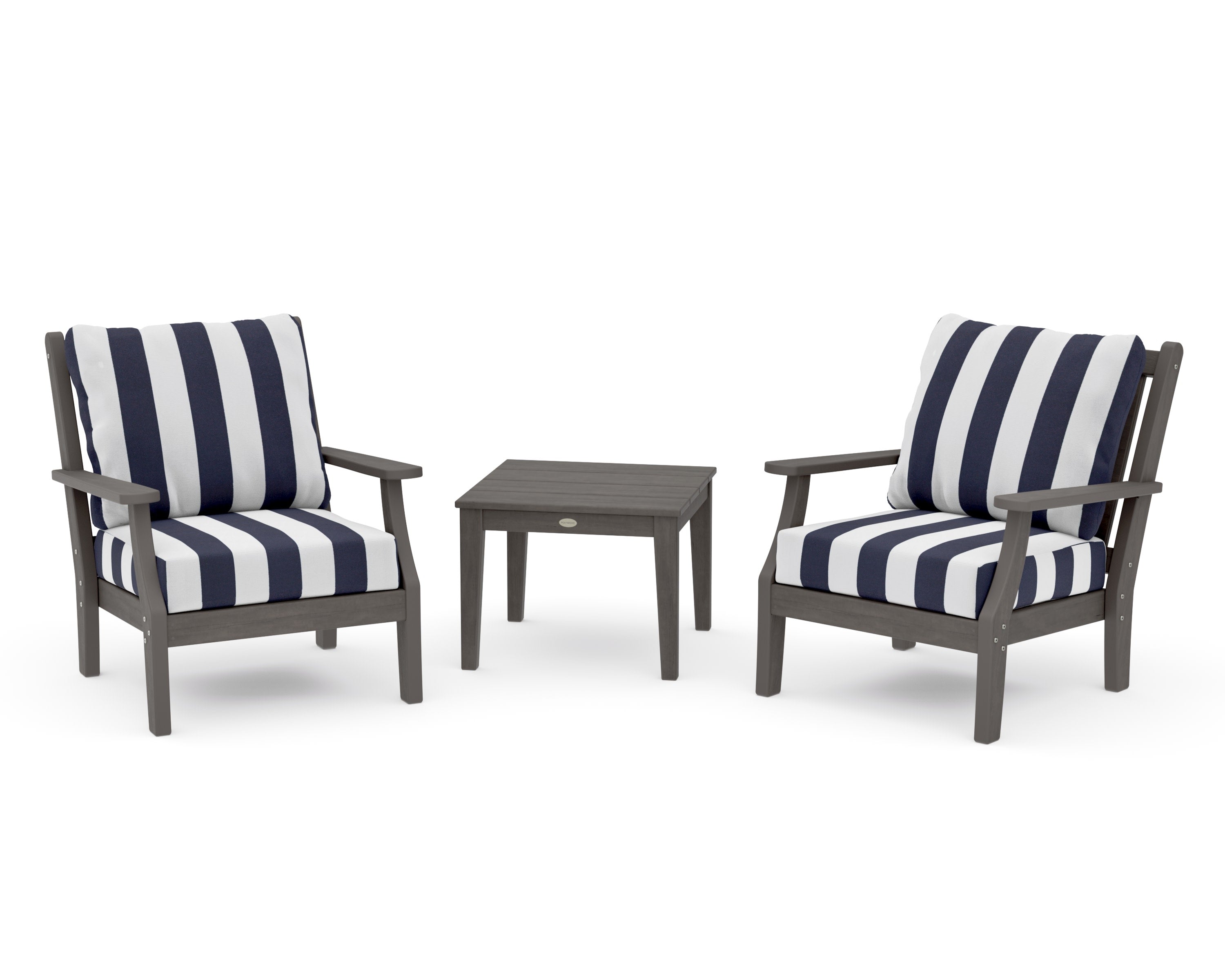 Wovendale 3-Piece Deep Seating Set in Driftwood / Cabana Stripe Navy