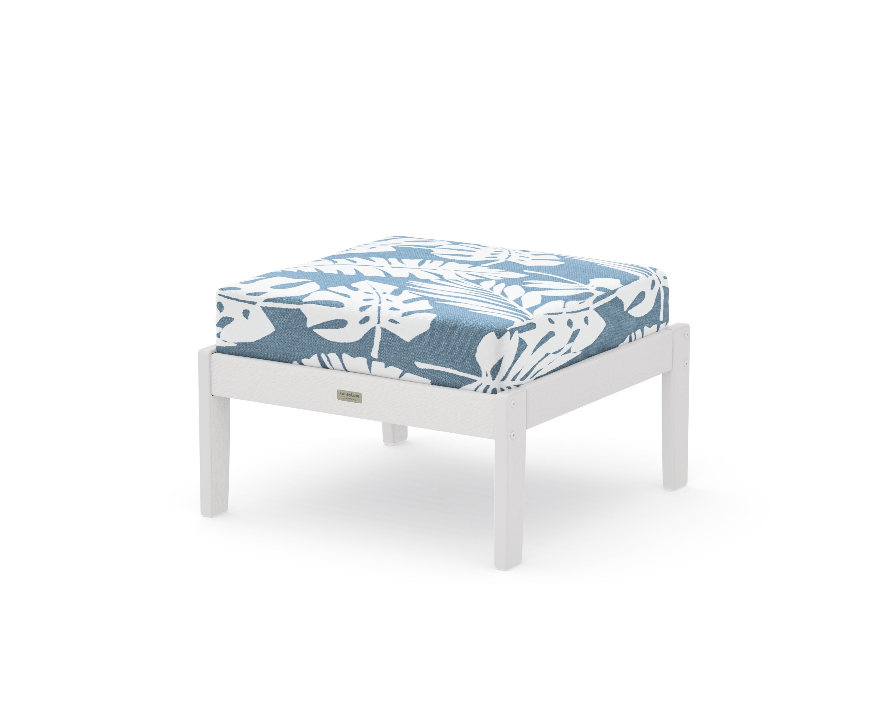 Cottage Deep Seating Ottoman in Vintage White / Leaf Sky Blue