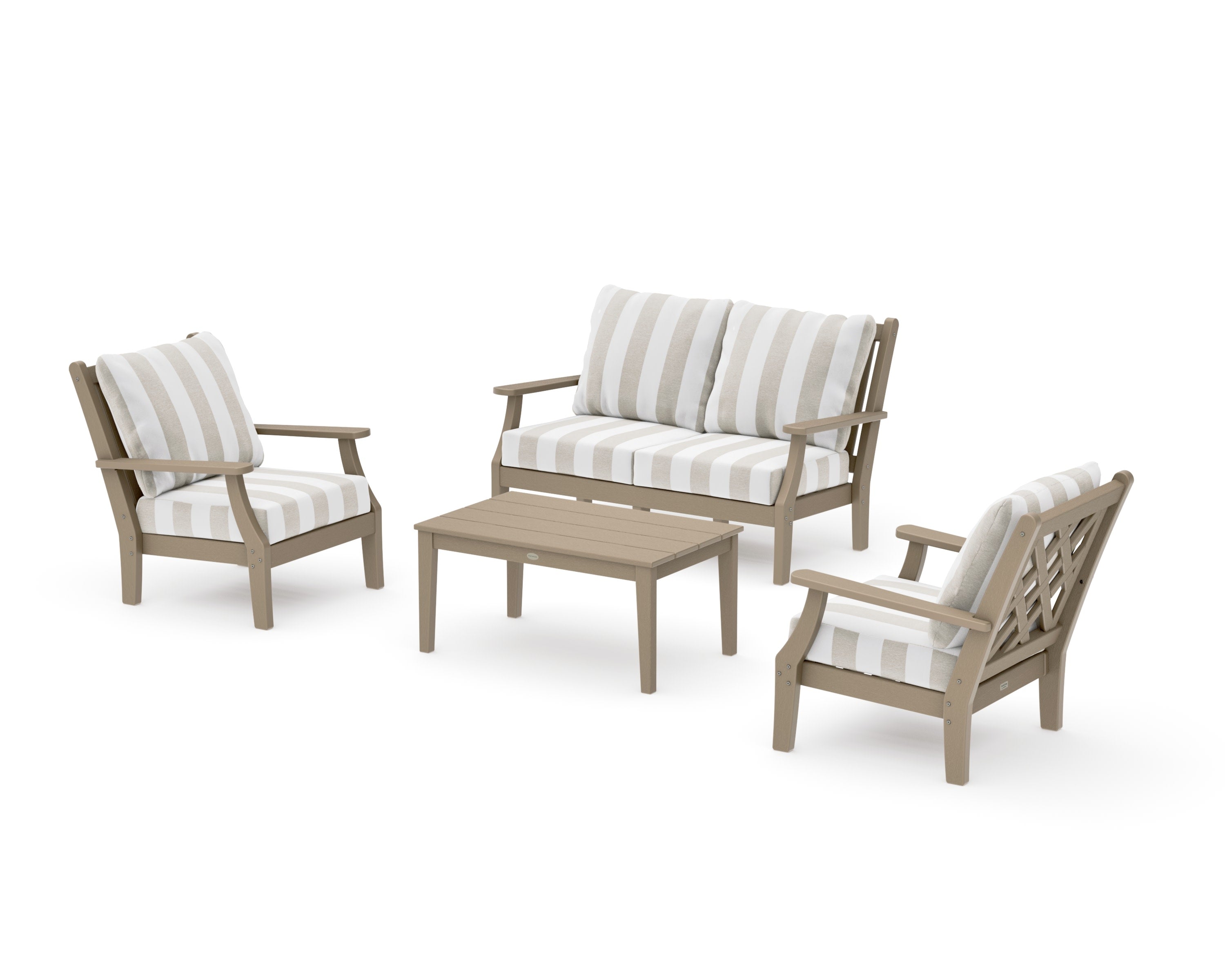Wovendale 4-Piece Deep Seating Set with Loveseat in Vintage Sahara / Cabana Stripe Dune Burlap
