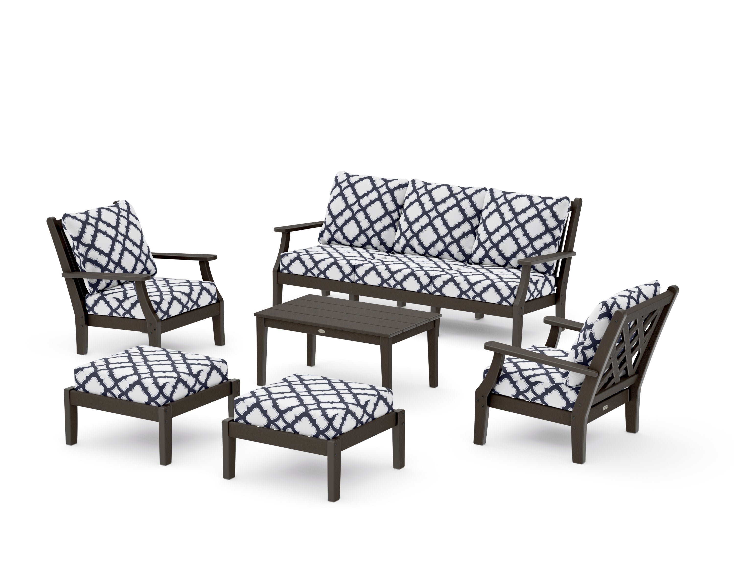 Wovendale 6-Piece Lounge Sofa Set in Vintage Coffee / Trellis Navy
