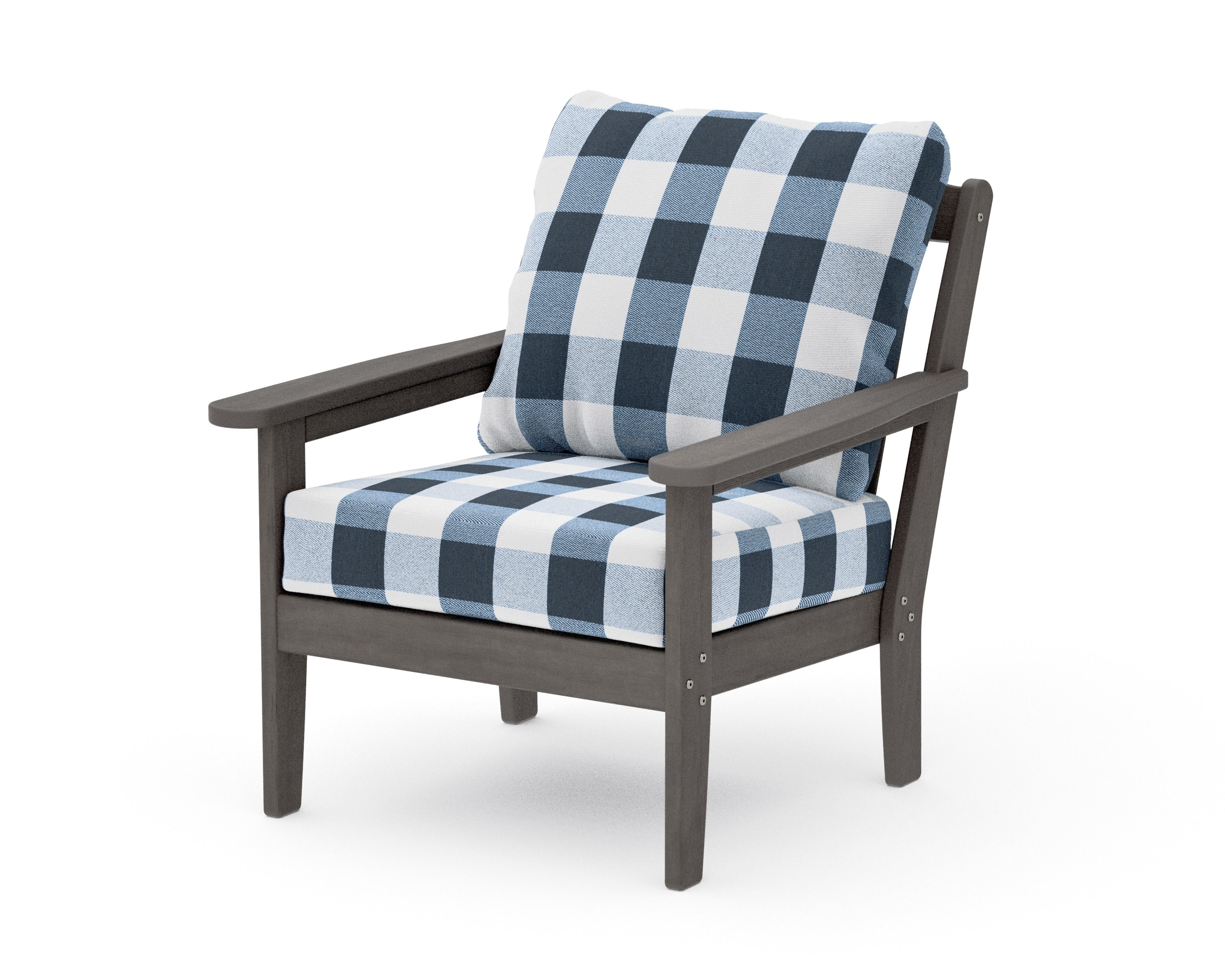 Cottage Deep Seating Chair in Driftwood / Buffalo Plaid Marine Indigo