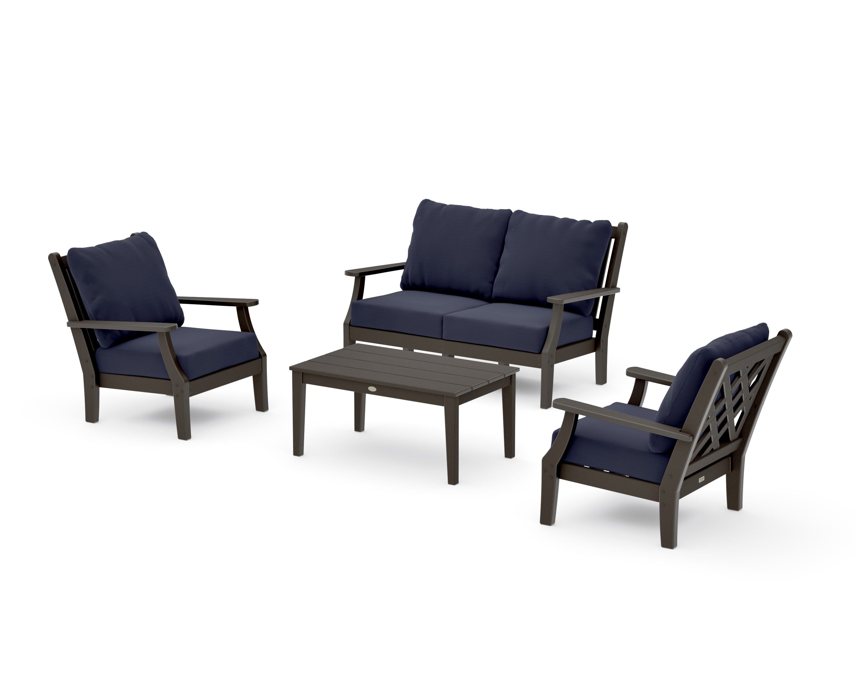 Wovendale 4-Piece Deep Seating Set with Loveseat in Vintage Coffee / Navy Linen
