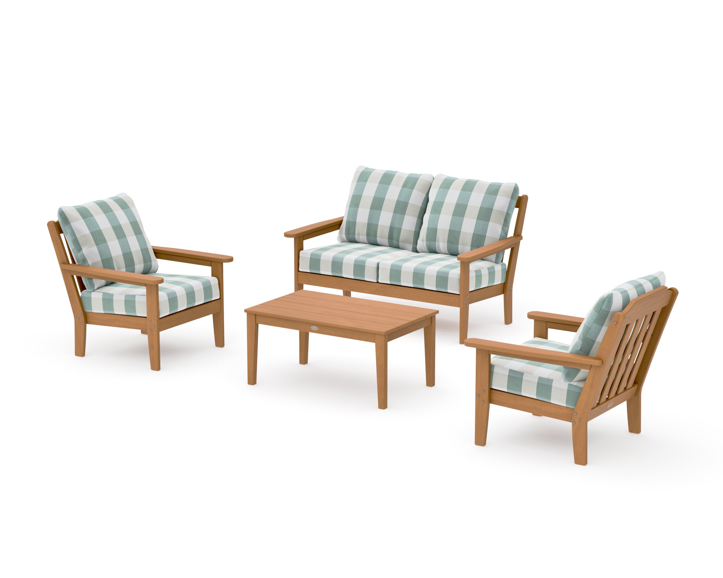 Cottage 4-Piece Deep Seating Set with Loveseat in Natural / Buffalo Plaid Glacier Spa