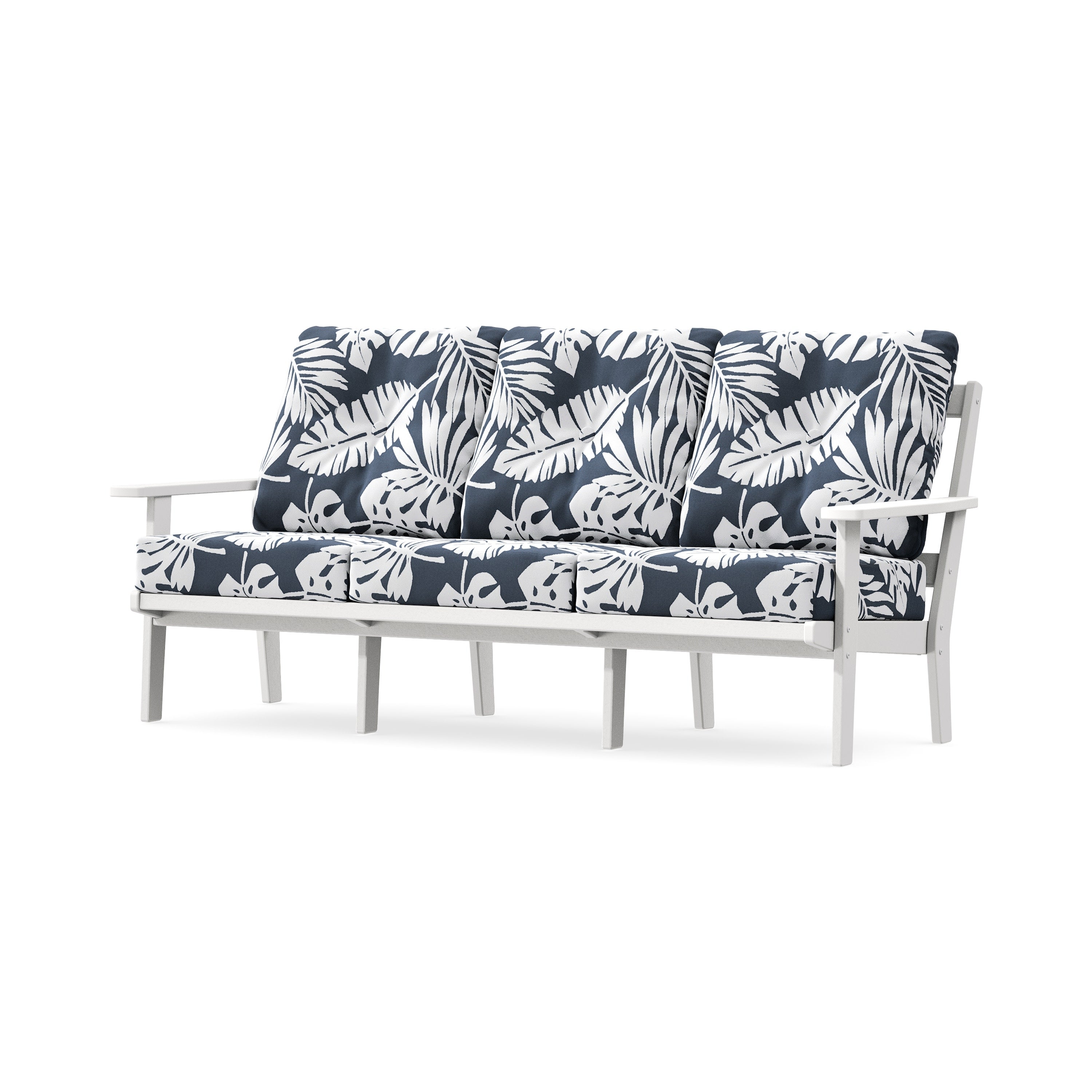 PrairieDeep Seating Sofa in White / Leaf Marine Indigo