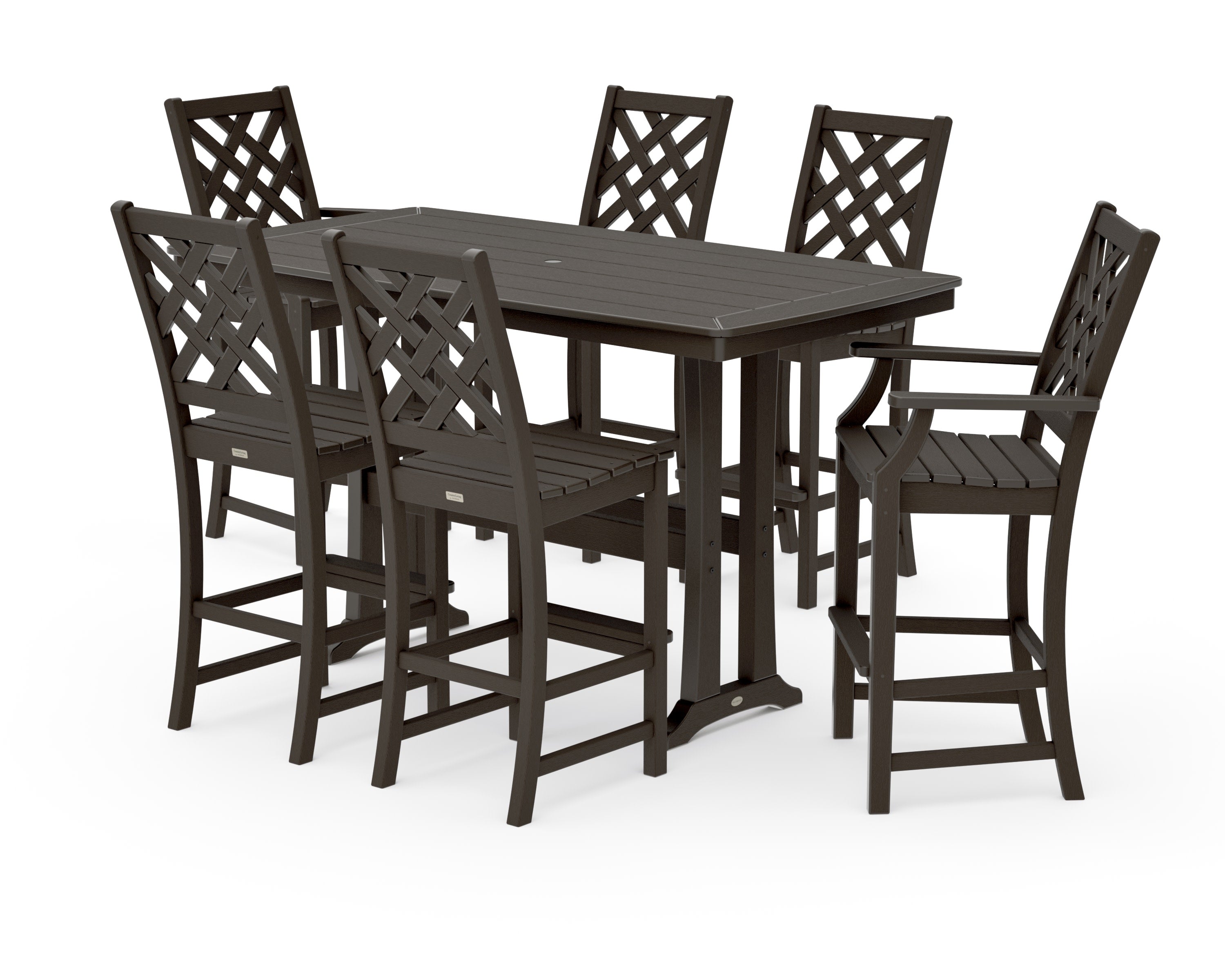 Wovendale 7-Piece Bar Set with Trestle Legs in Vintage Coffee