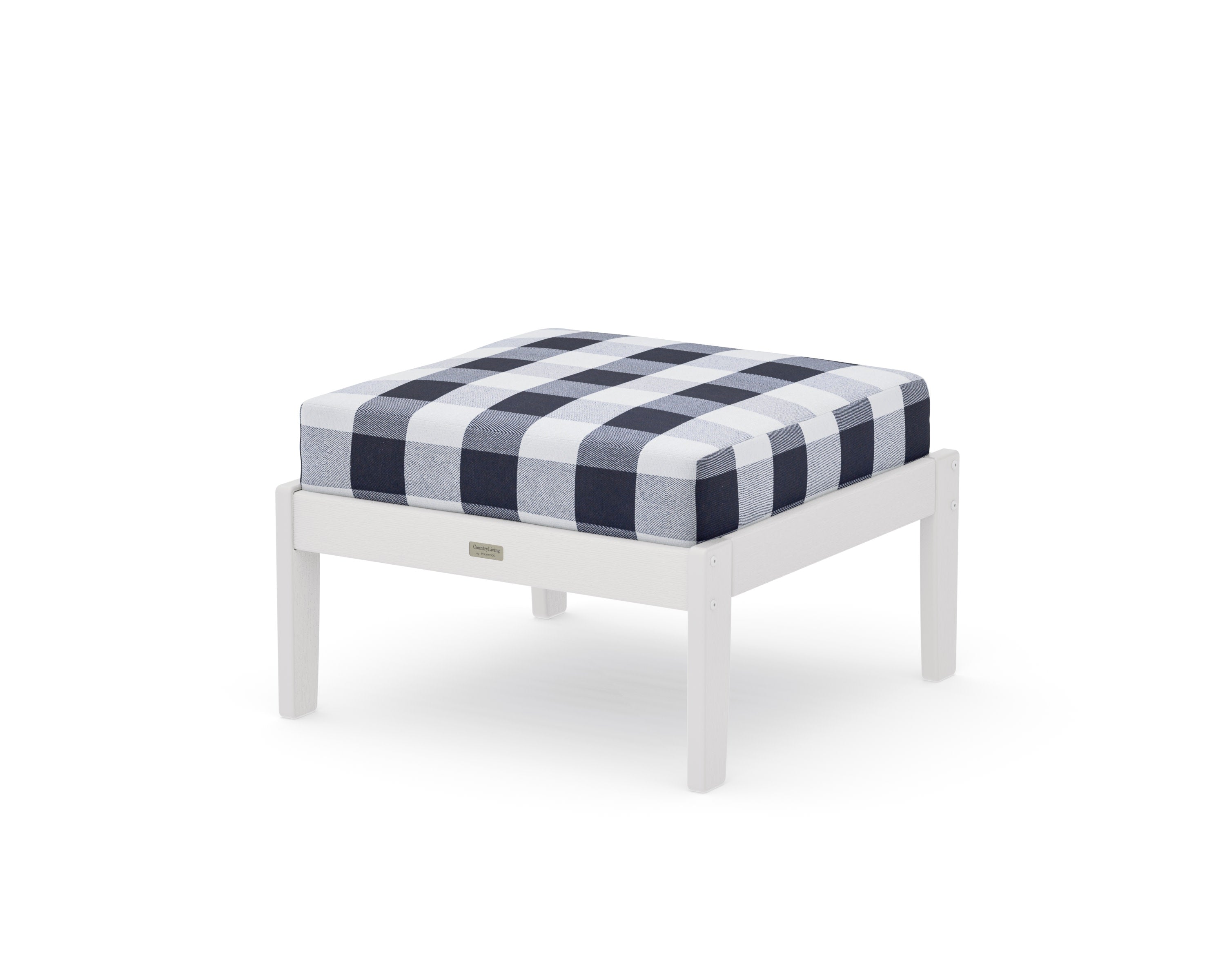 Cottage Deep Seating Ottoman in Vintage White / Buffalo Plaid Navy