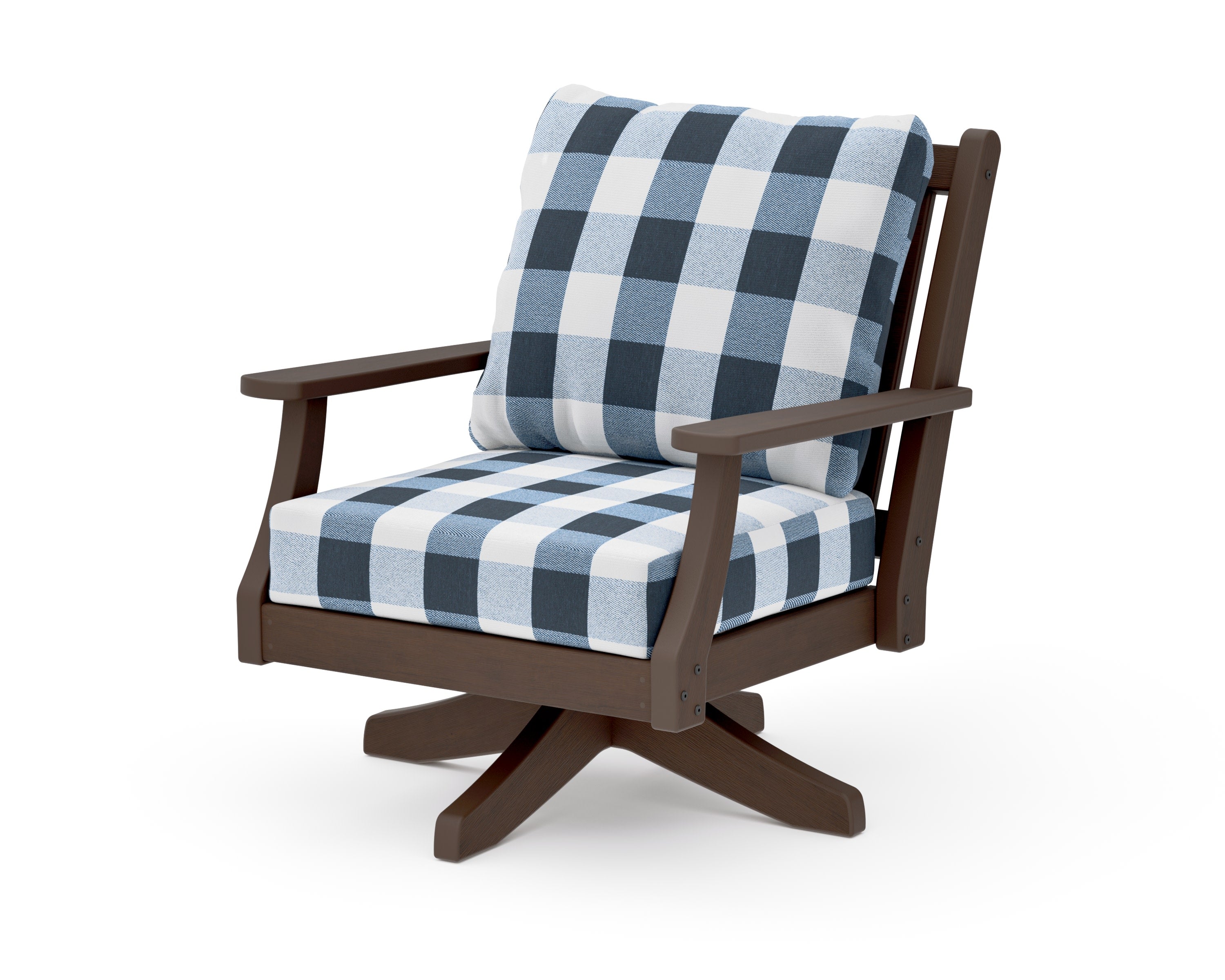 Wovendale Deep Seating Swivel Chair in Kona / Buffalo Plaid Marine Indigo