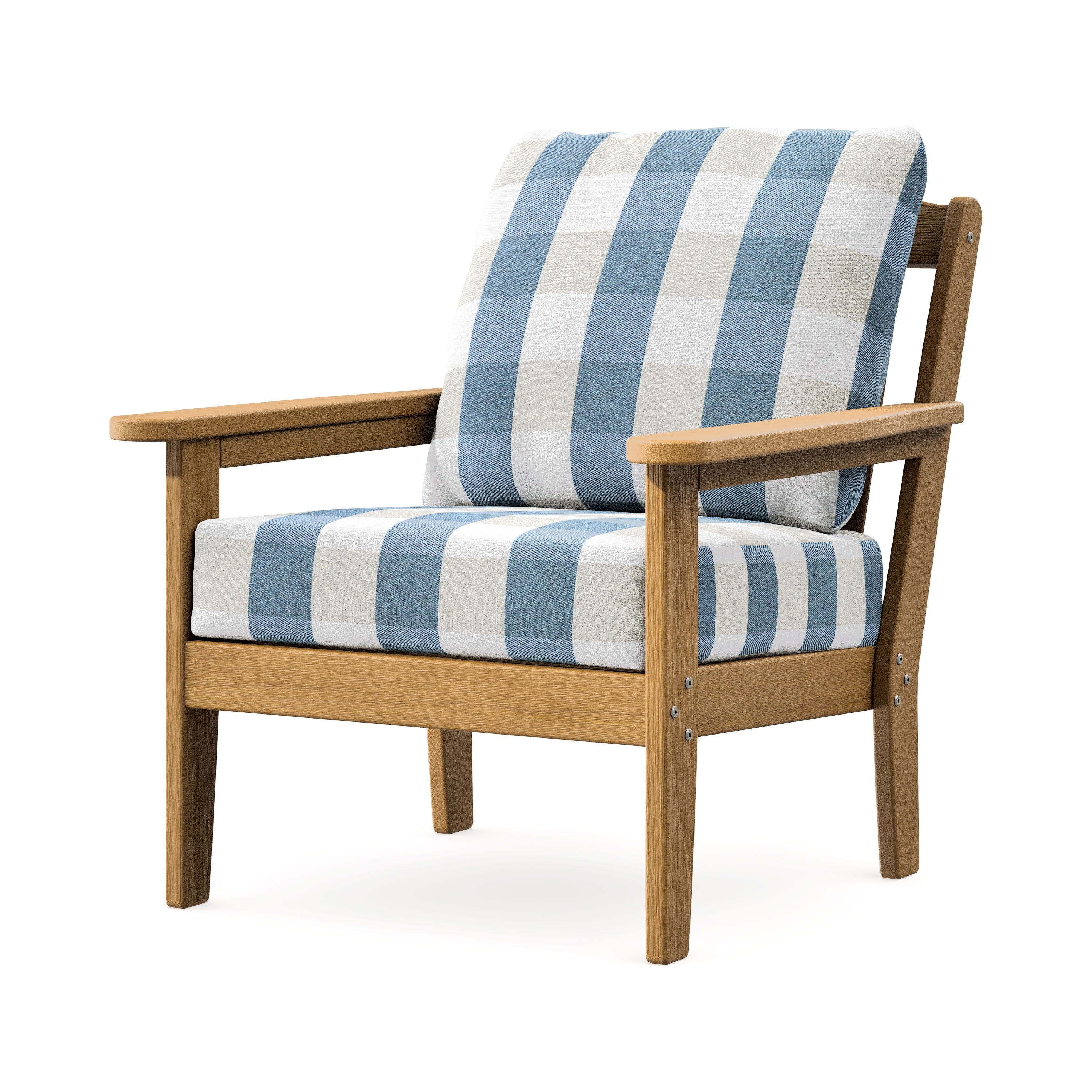 Cottage Deep Seating Chair in Natural / Buffalo Plaid Sky Blue