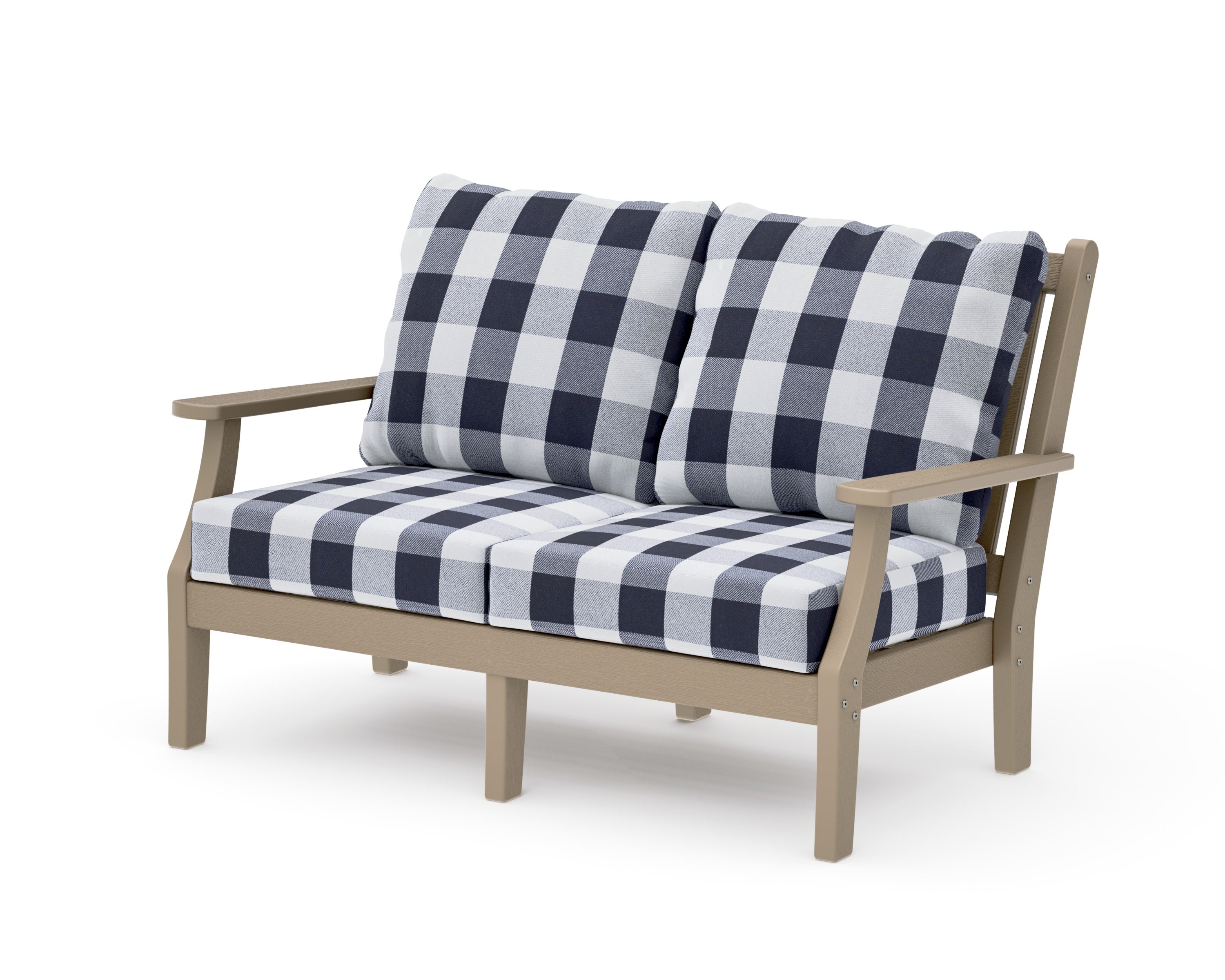 Wovendale Deep Seating Loveseat in Vintage Sahara / Buffalo Plaid Navy