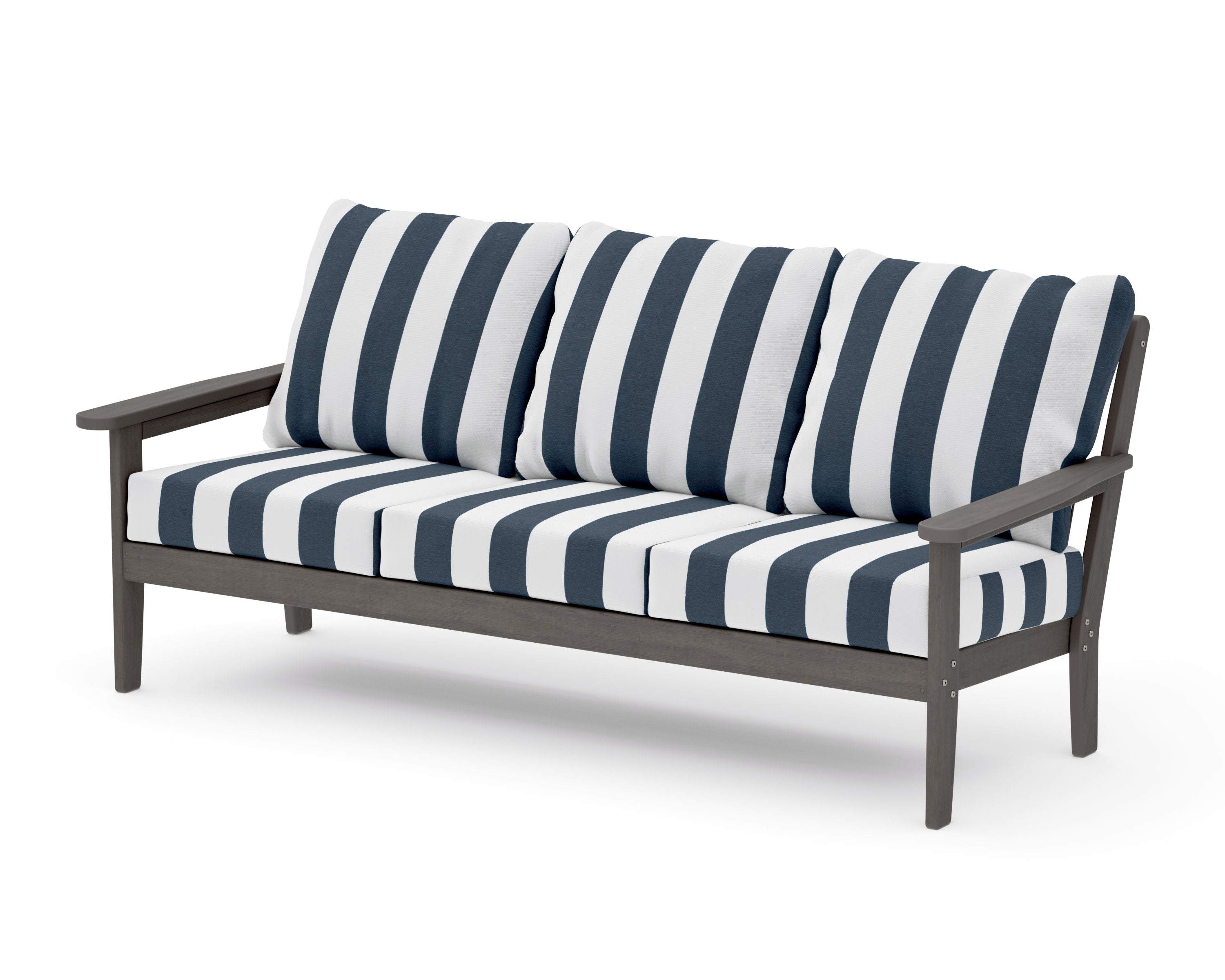 Cottage Deep Seating Sofa in Driftwood / Cabana Stripe Marine Indigo