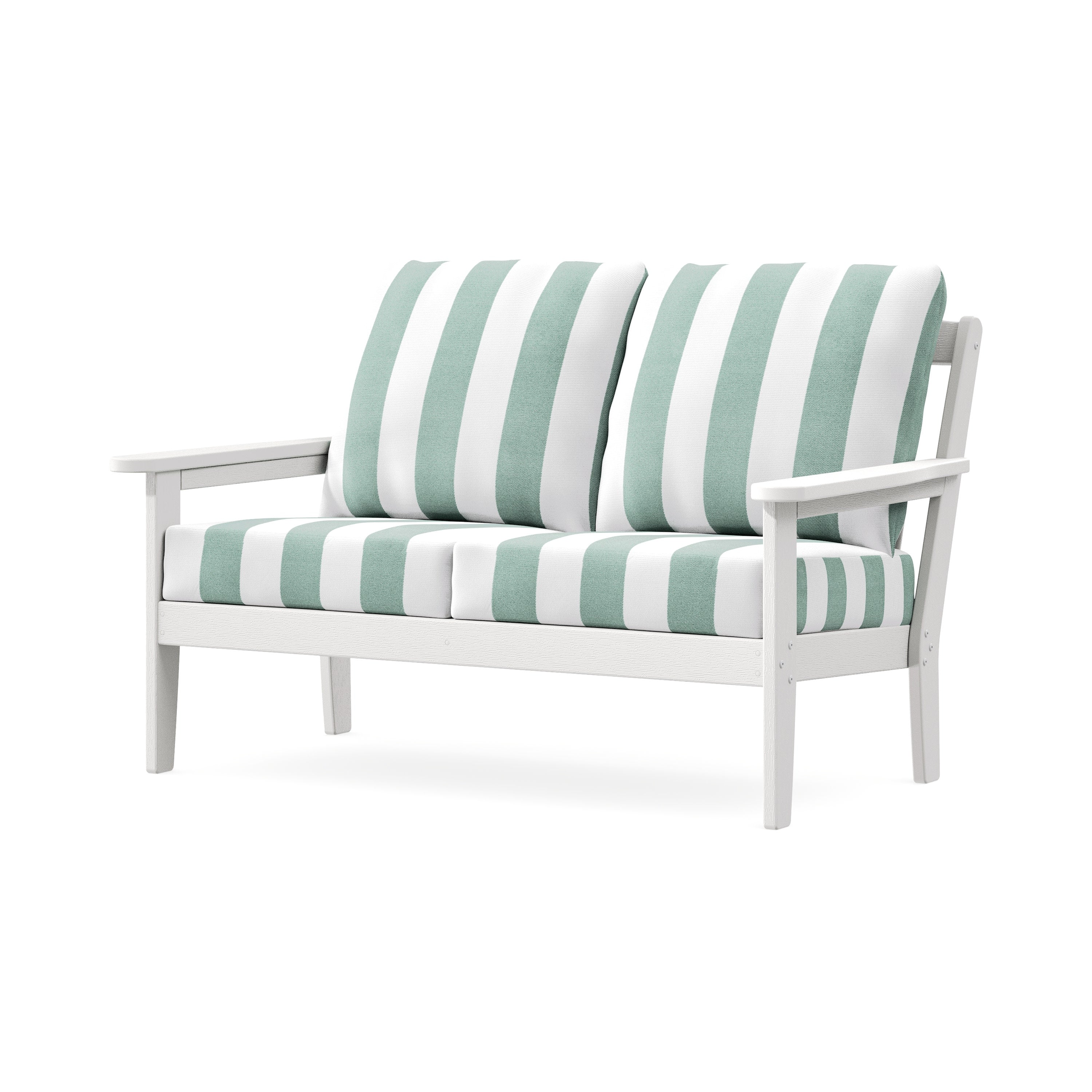 Cottage Deep Seating Loveseat in Vintage White / Cabana Stripe Glacier Spa