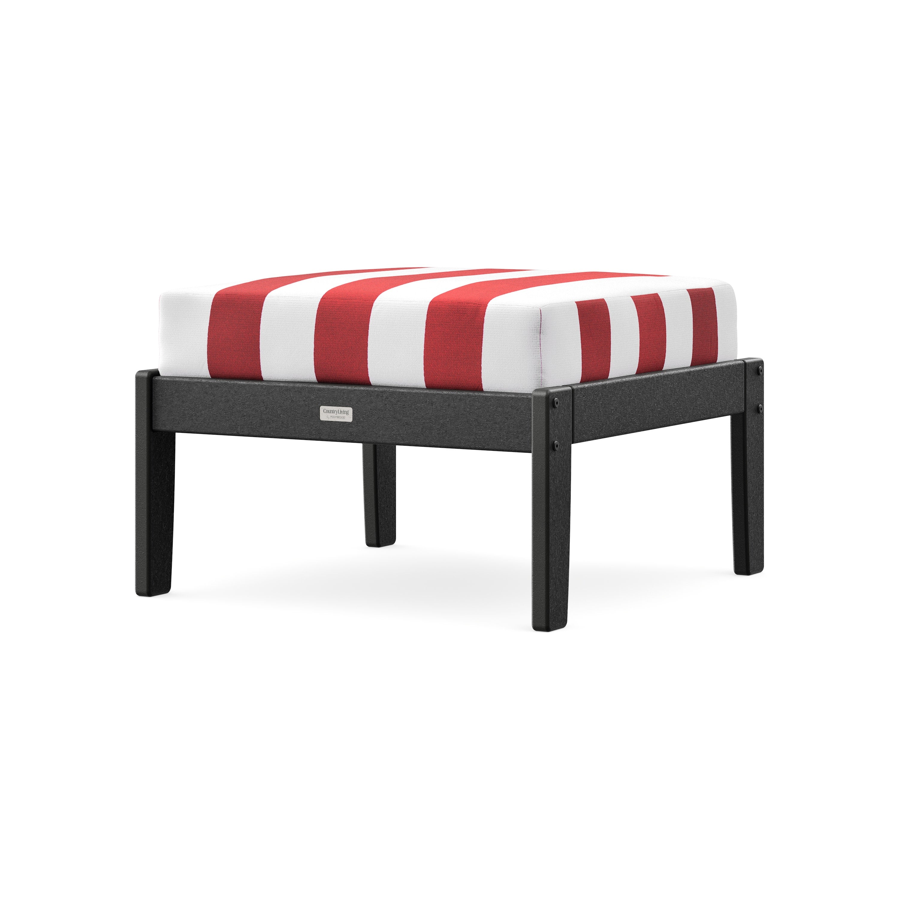Cottage Deep Seating Ottoman in Black / Cabana Stripe Crimson