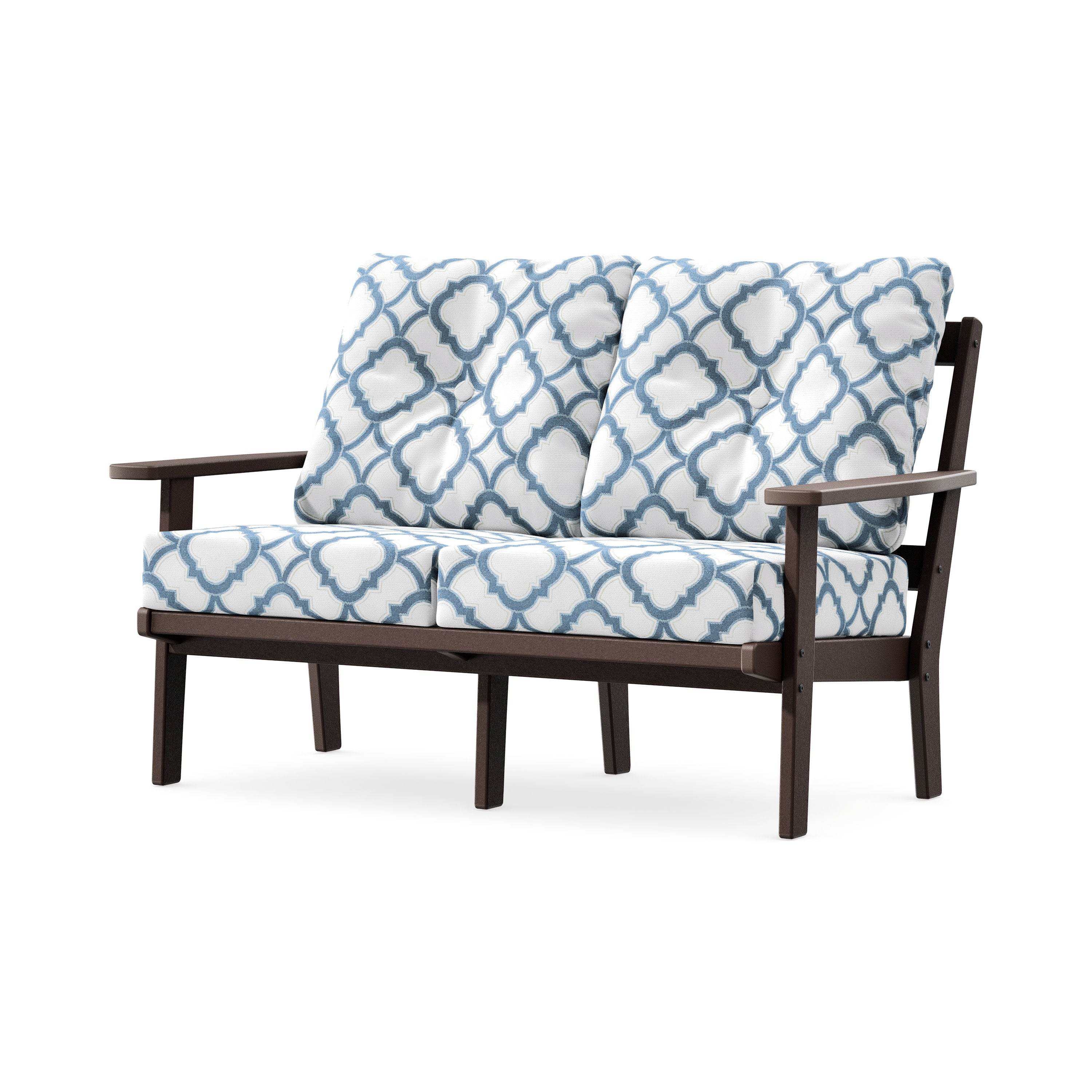 Prairie Deep SeatingLoveseat in Mahogany / Trellis Sky Blue