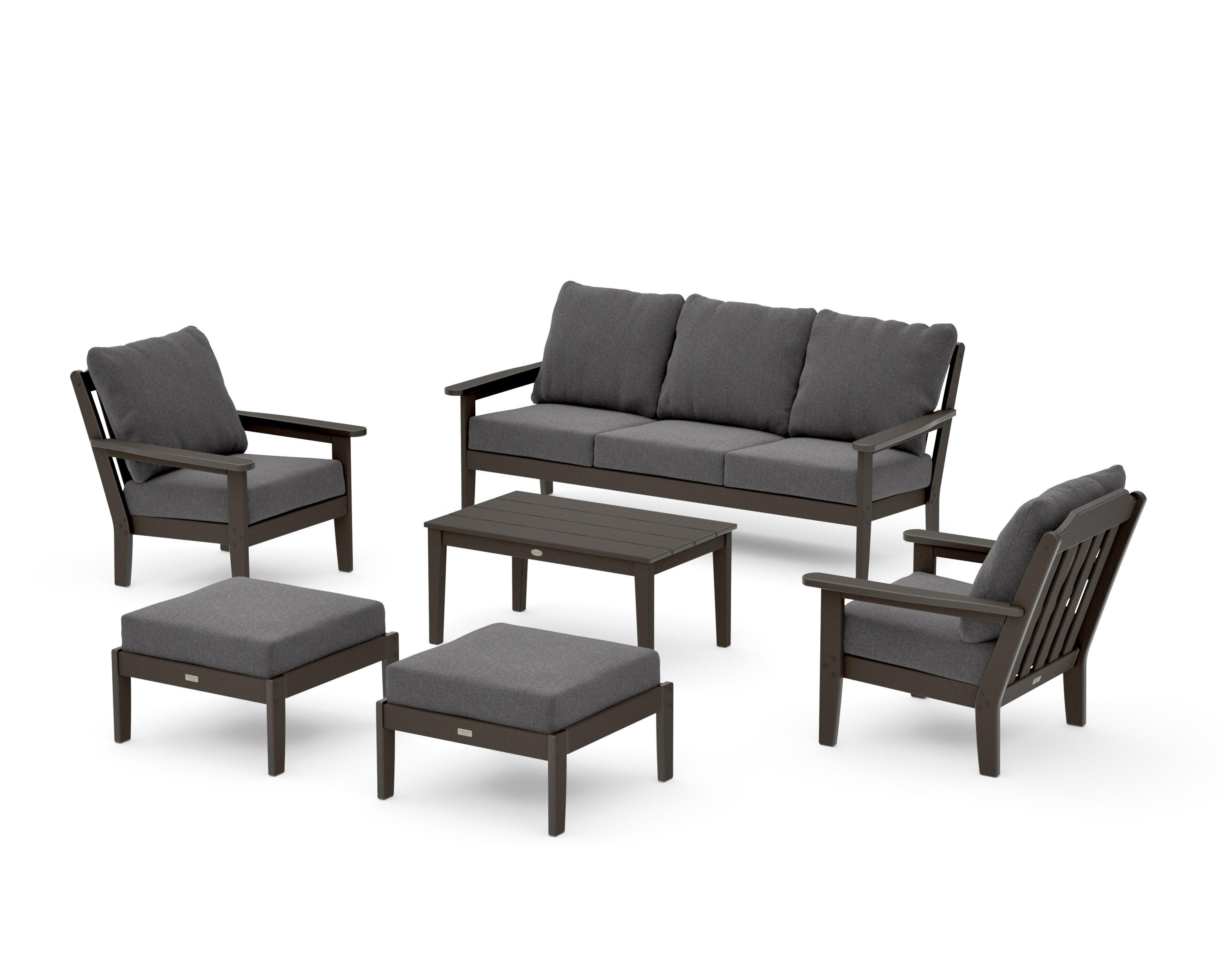 Cottage 6-Piece Lounge Sofa Set in Vintage Coffee / Ash Charcoal