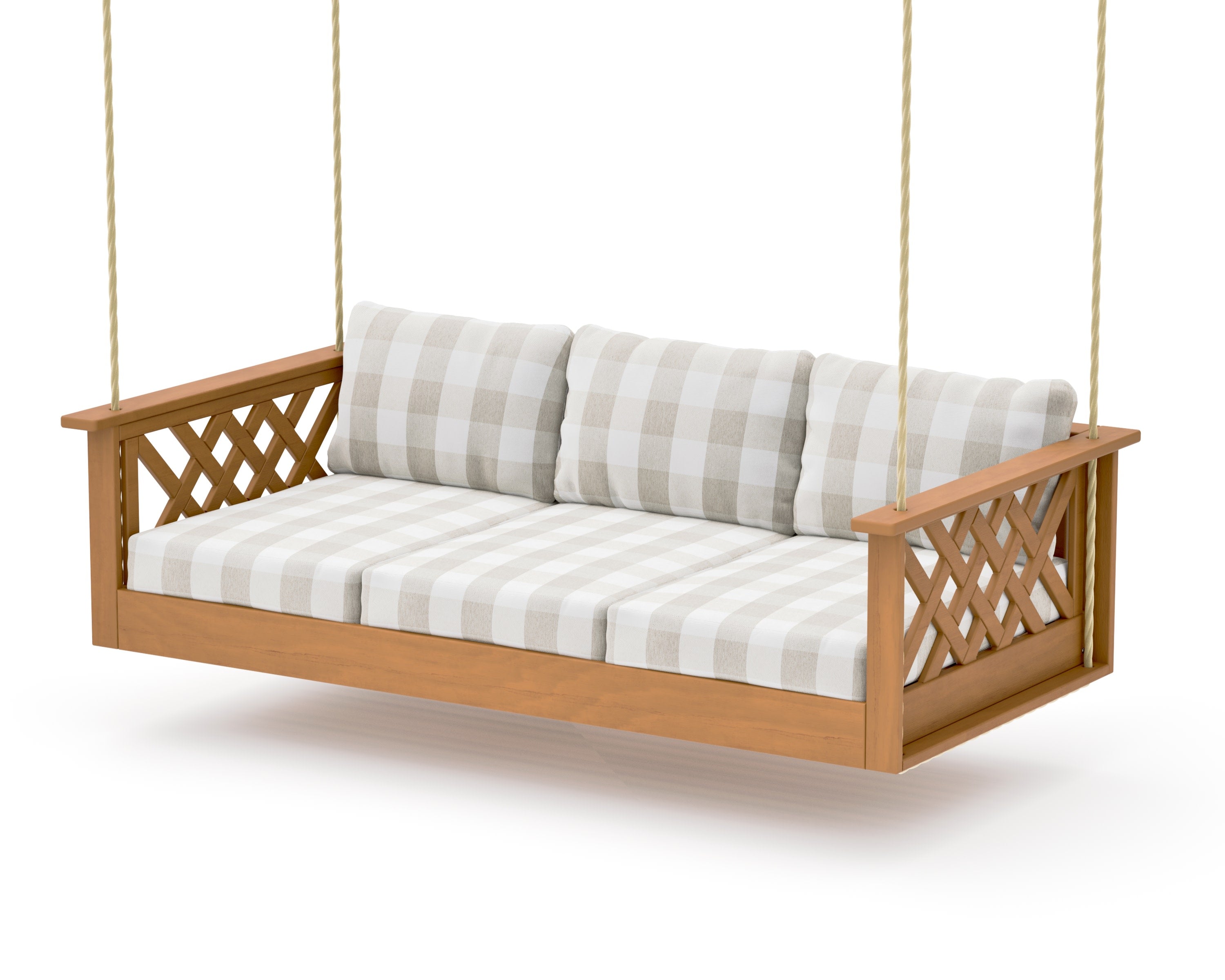 Wovendale Daybed Swing in Natural / Buffalo Plaid Dune Burlap