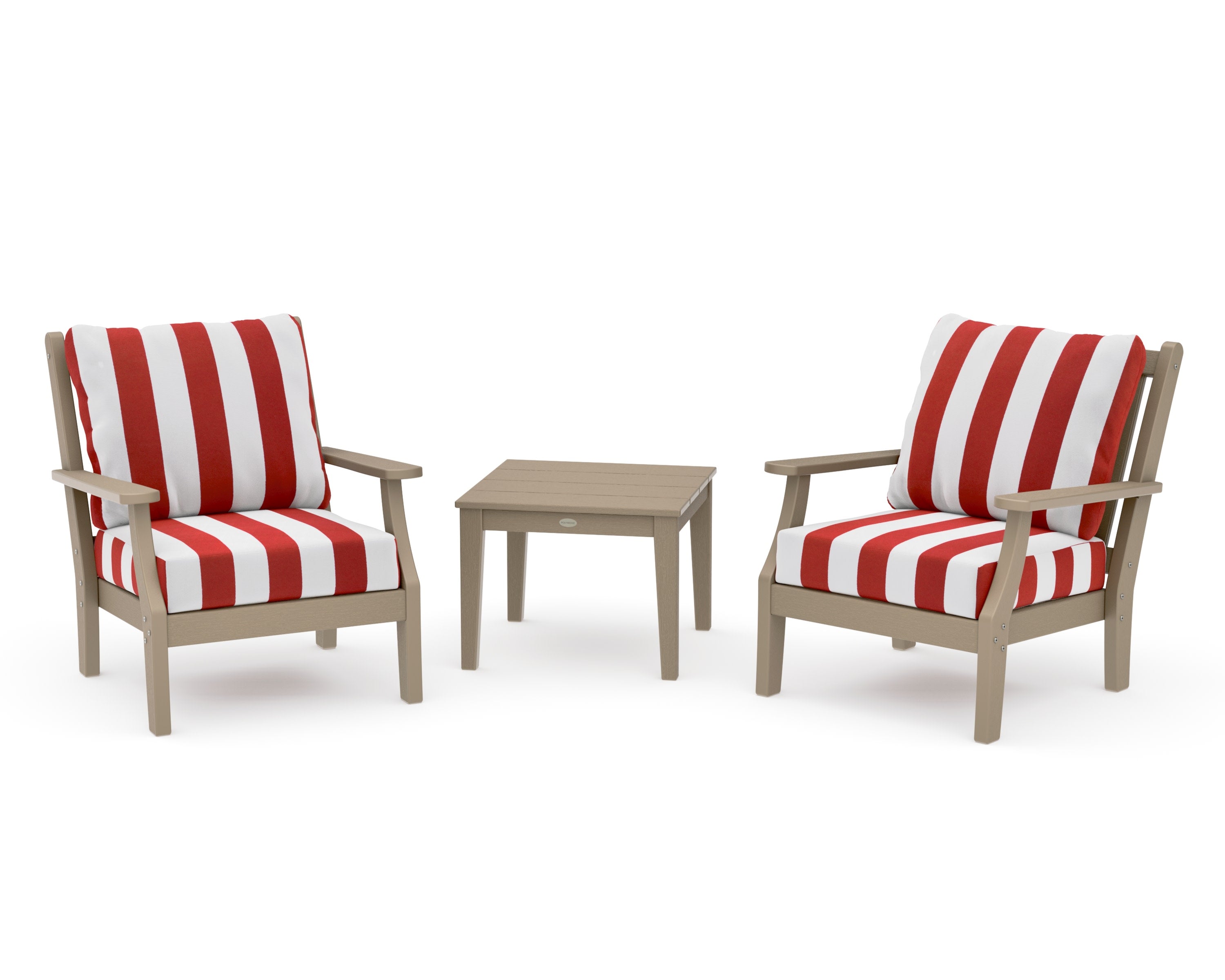 Wovendale 3-Piece Deep Seating Set in Vintage Sahara / Cabana Stripe Crimson