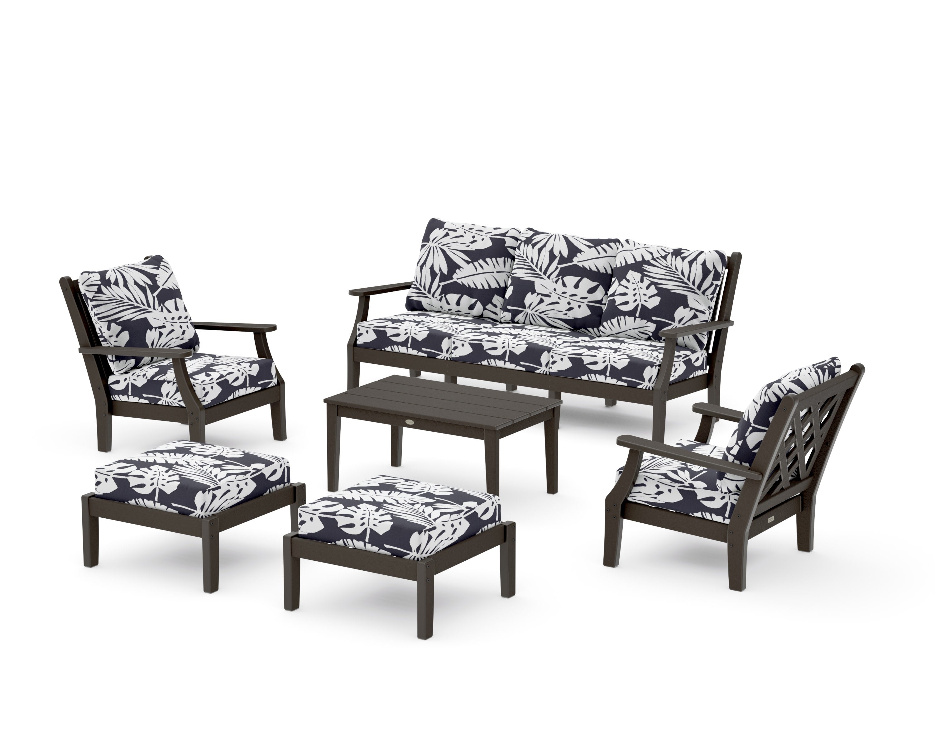 Wovendale 6-Piece Lounge Sofa Set in Vintage Coffee / Leaf Navy