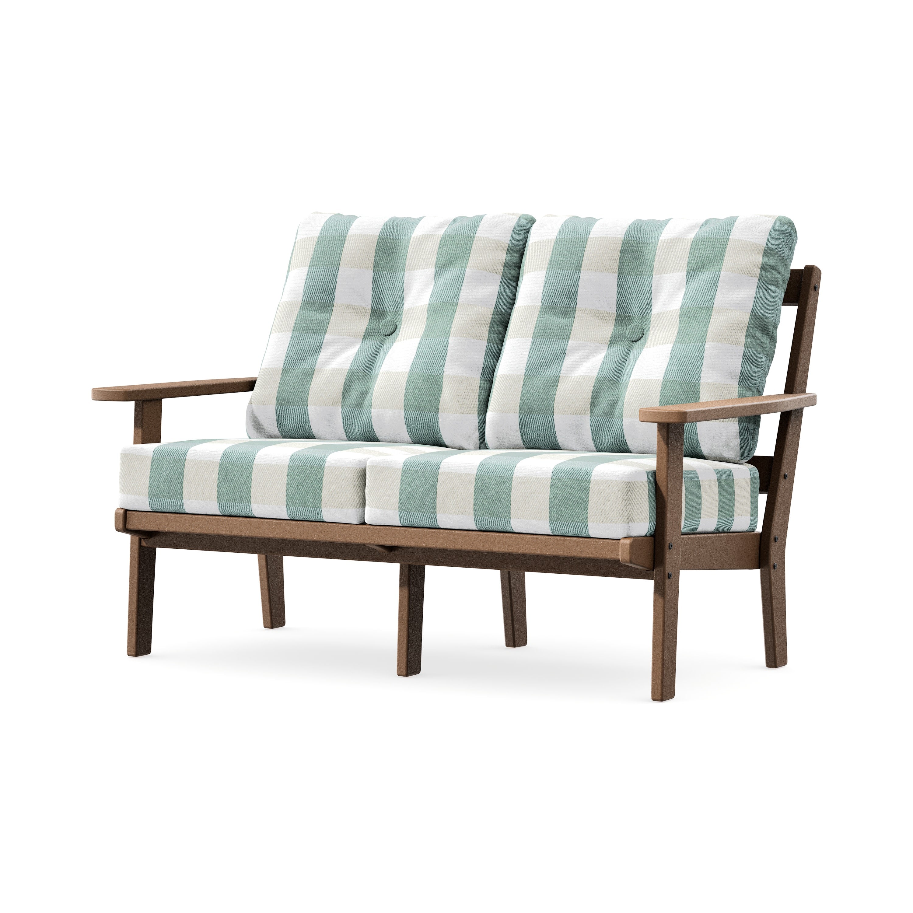 Prairie Deep SeatingLoveseat in Teak / Buffalo Plaid Glacier Spa
