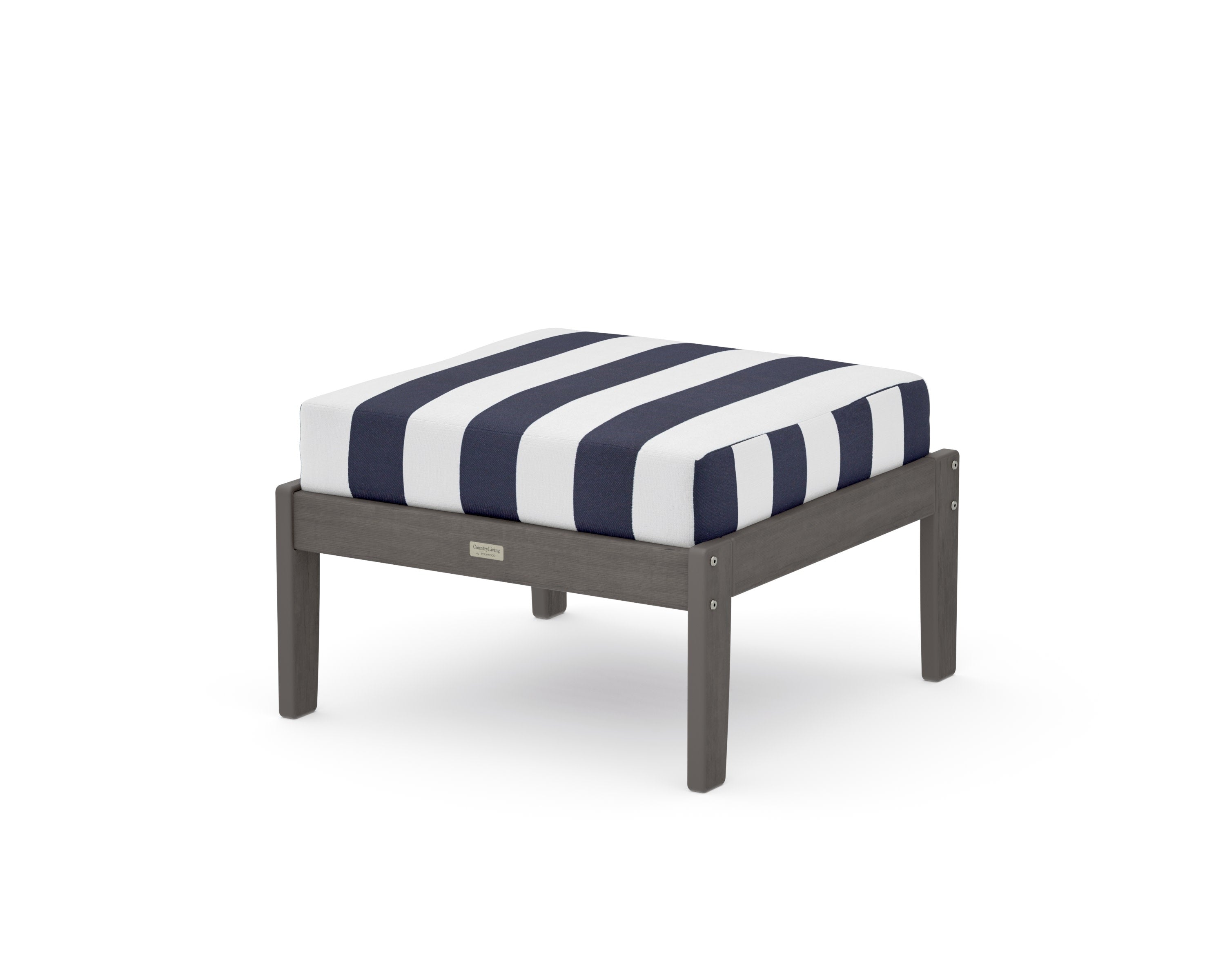 Cottage Deep Seating Ottoman in Driftwood / Cabana Stripe Navy
