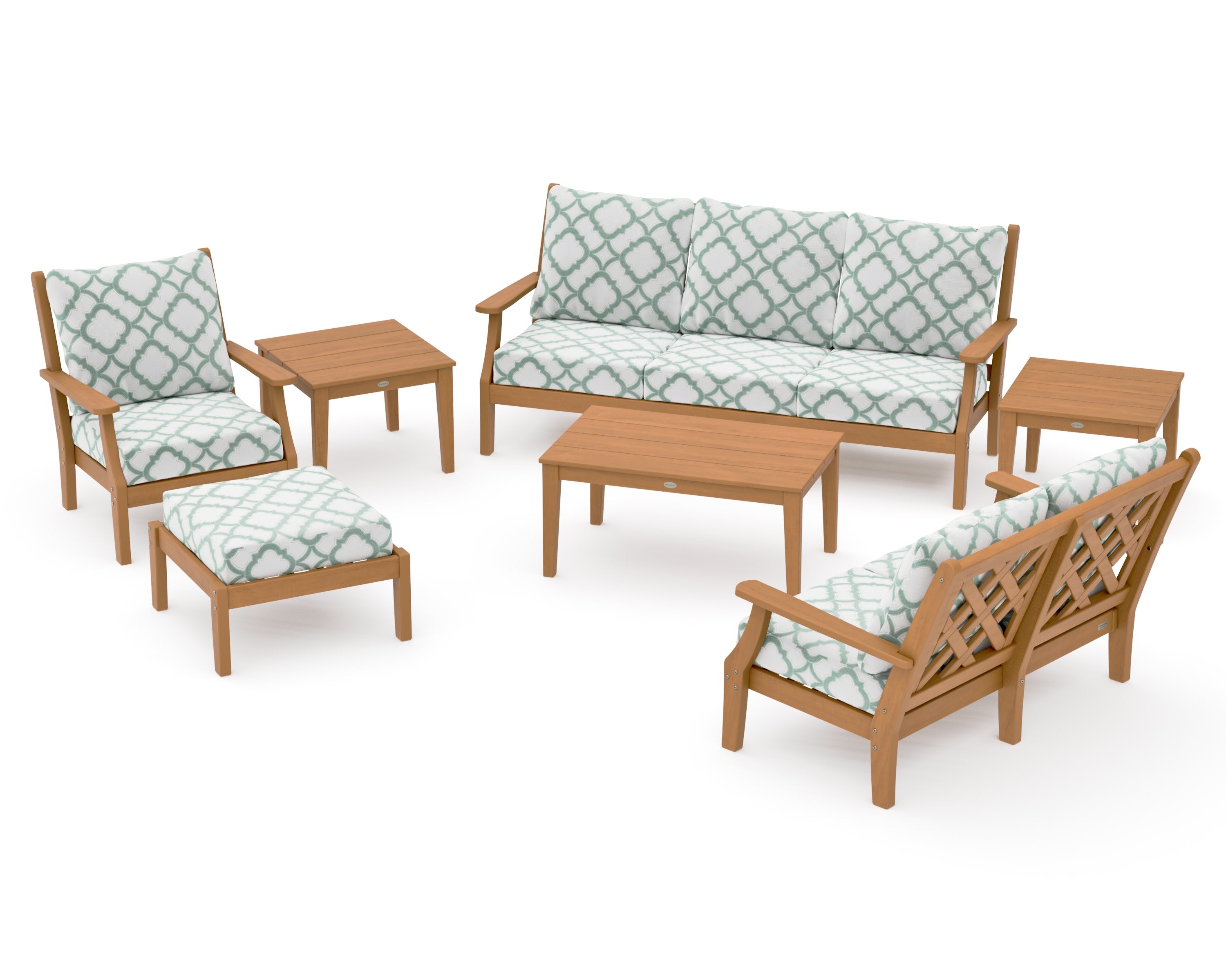 Wovendale 7-Piece Deep Seating Set in Natural / Trellis Glacier Spa