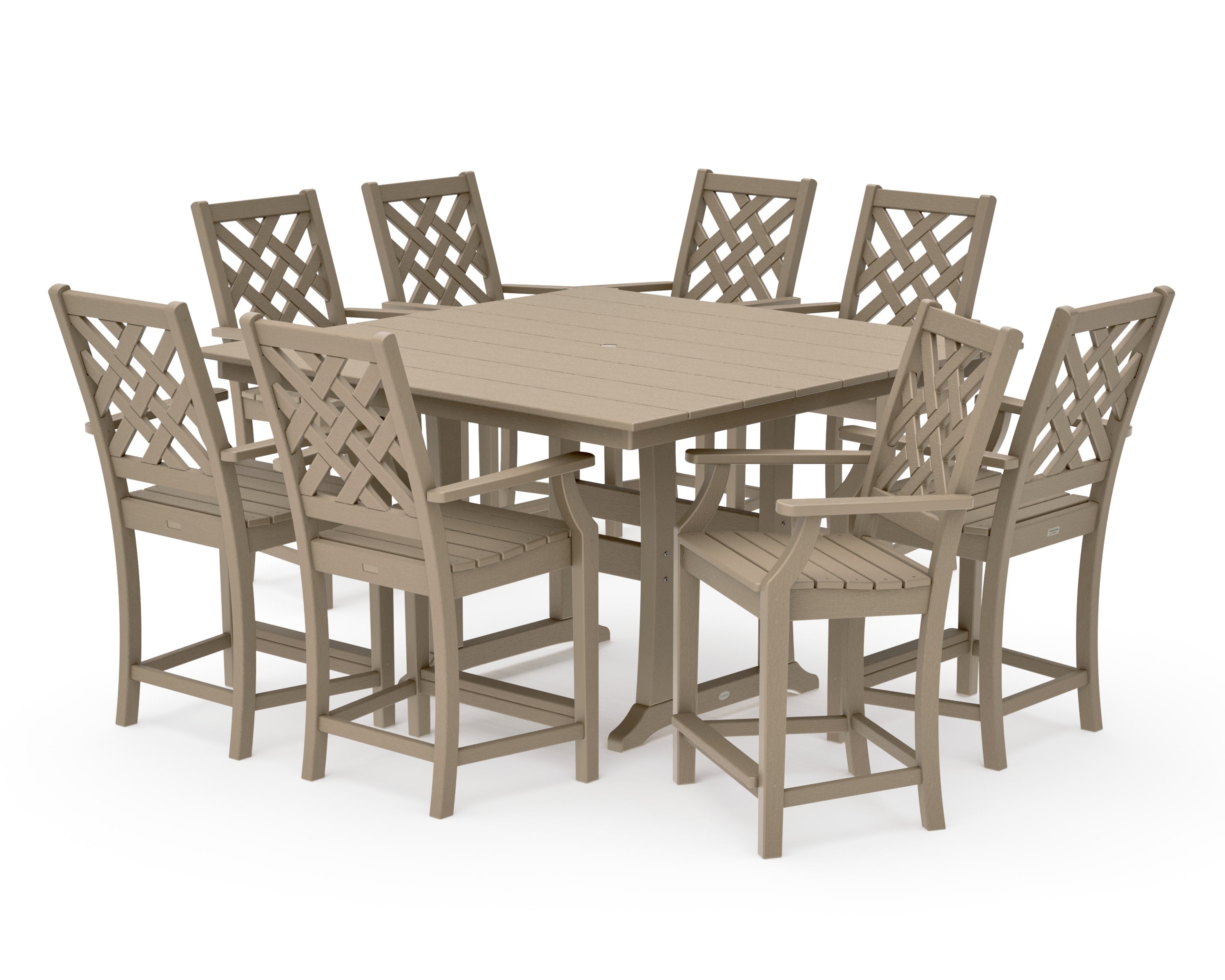 Wovendale 9-Piece Square Farmhouse Counter Set with Trestle Legs in Vintage Sahara