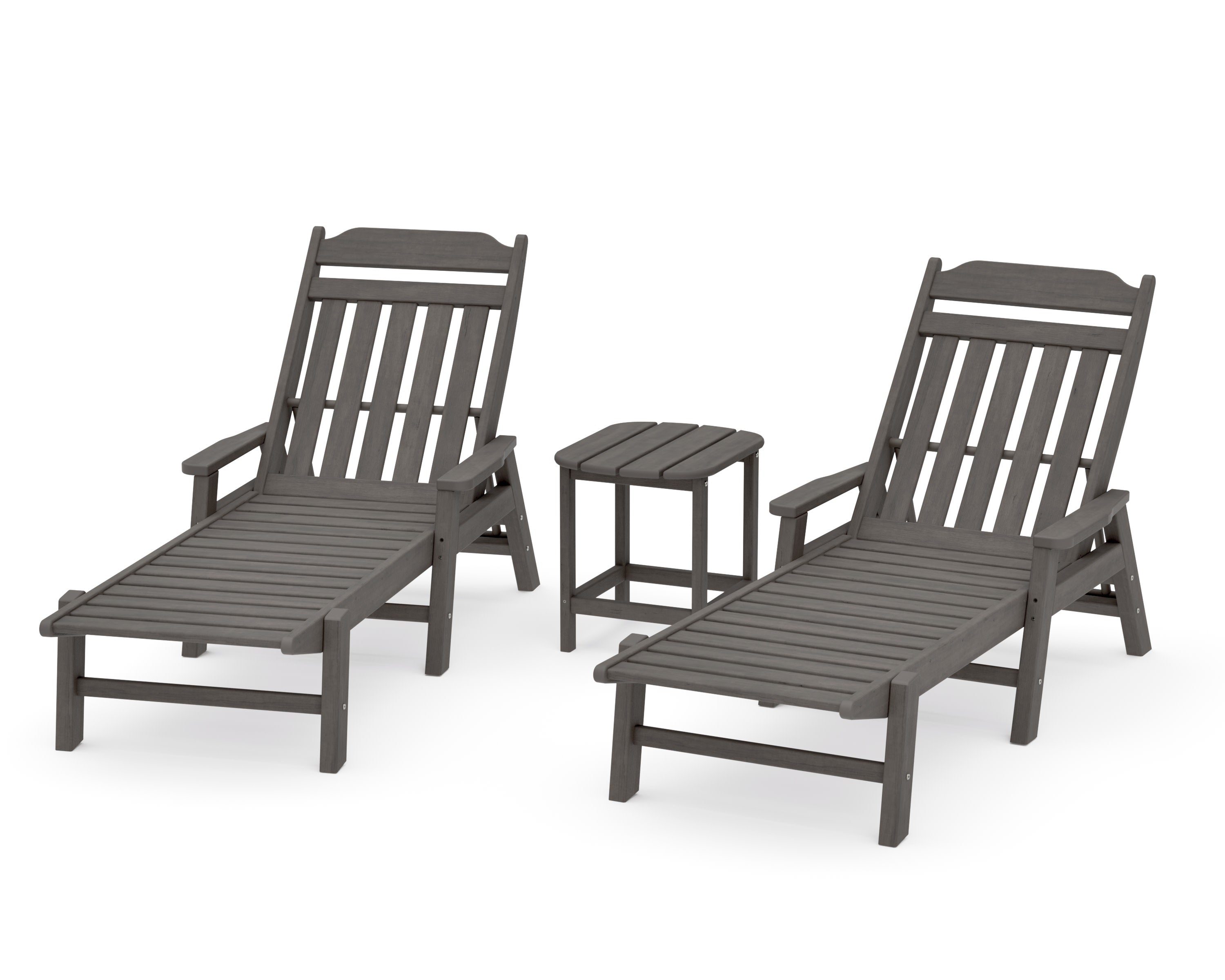 Cottage 3-Piece Chaise Set with Arms in Driftwood