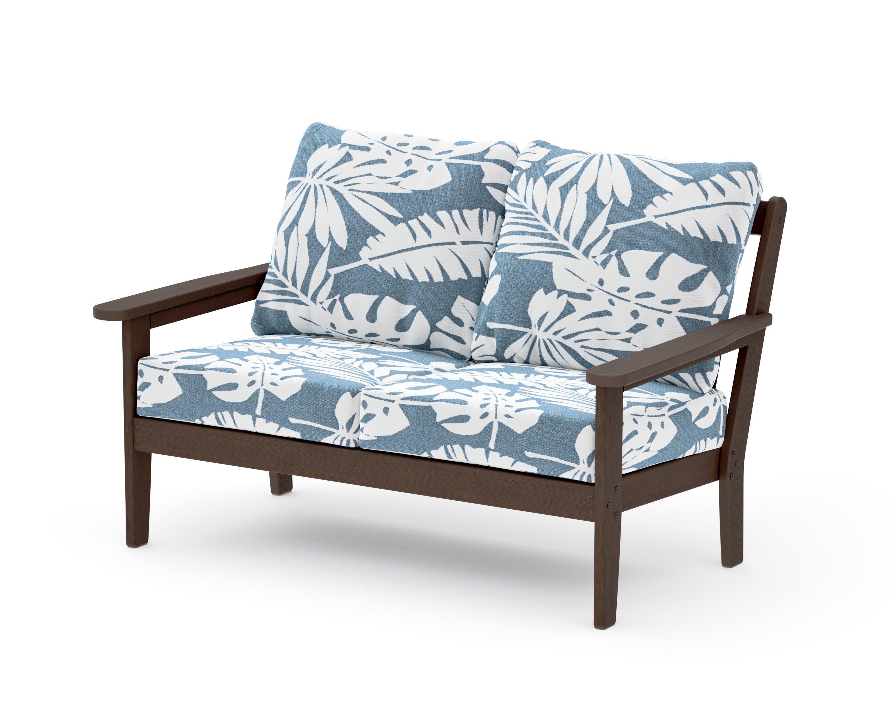 Cottage Deep Seating Loveseat in Kona / Leaf Sky Blue