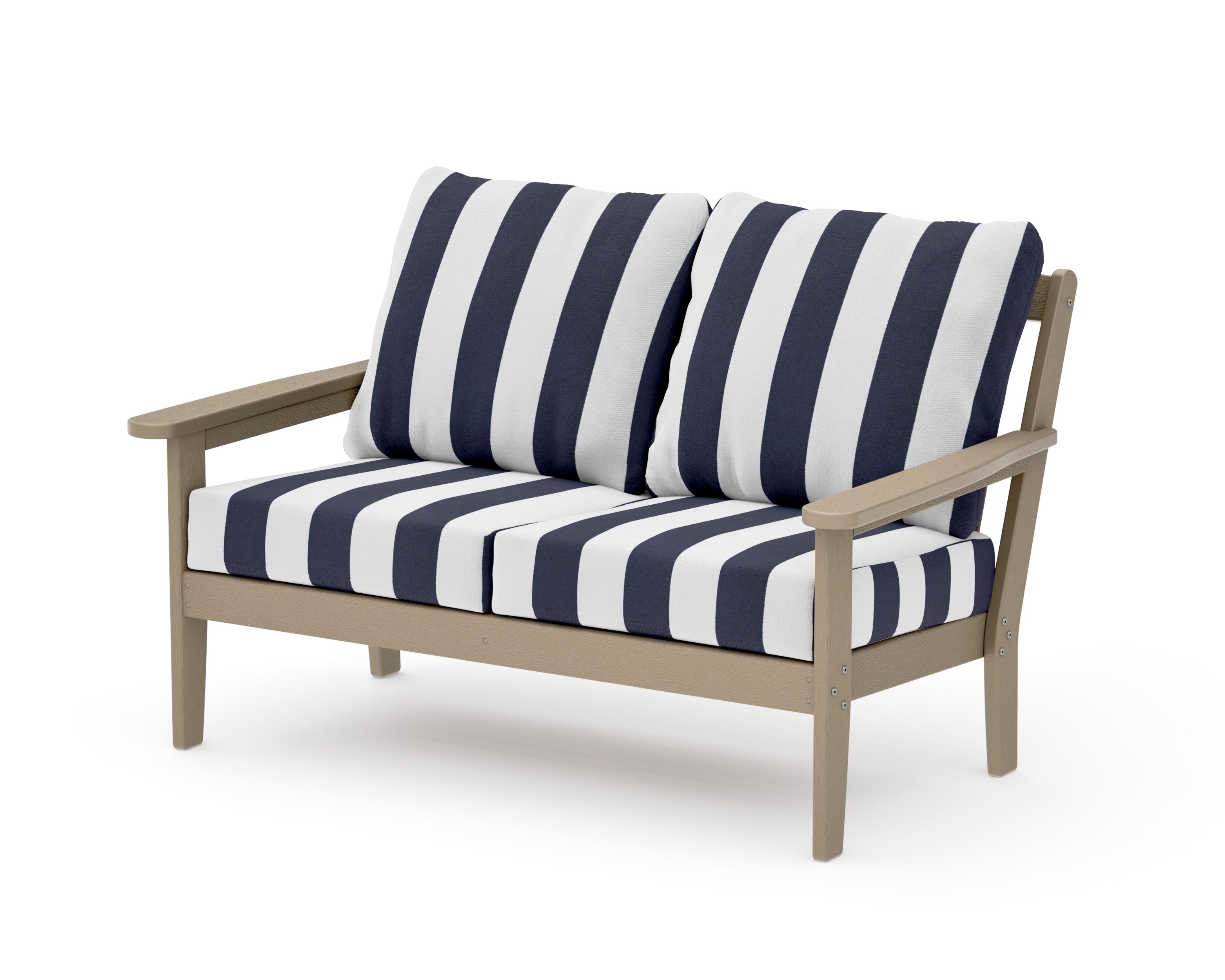 Cottage Deep Seating Loveseat in Vintage Sahara / Cabana Stripe Navy
