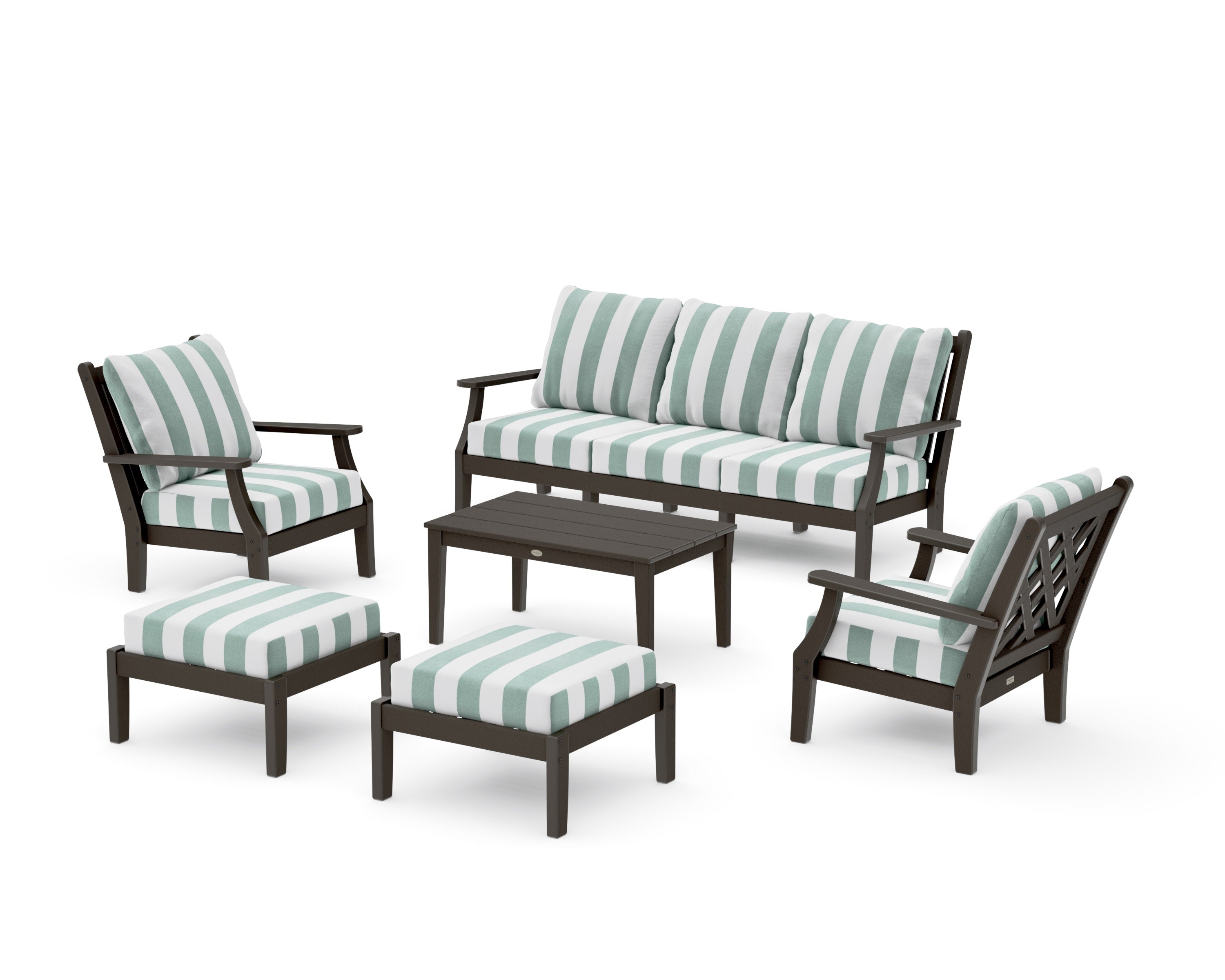 Wovendale 6-Piece Lounge Sofa Set in Vintage Coffee / Cabana Stripe Glacier Spa