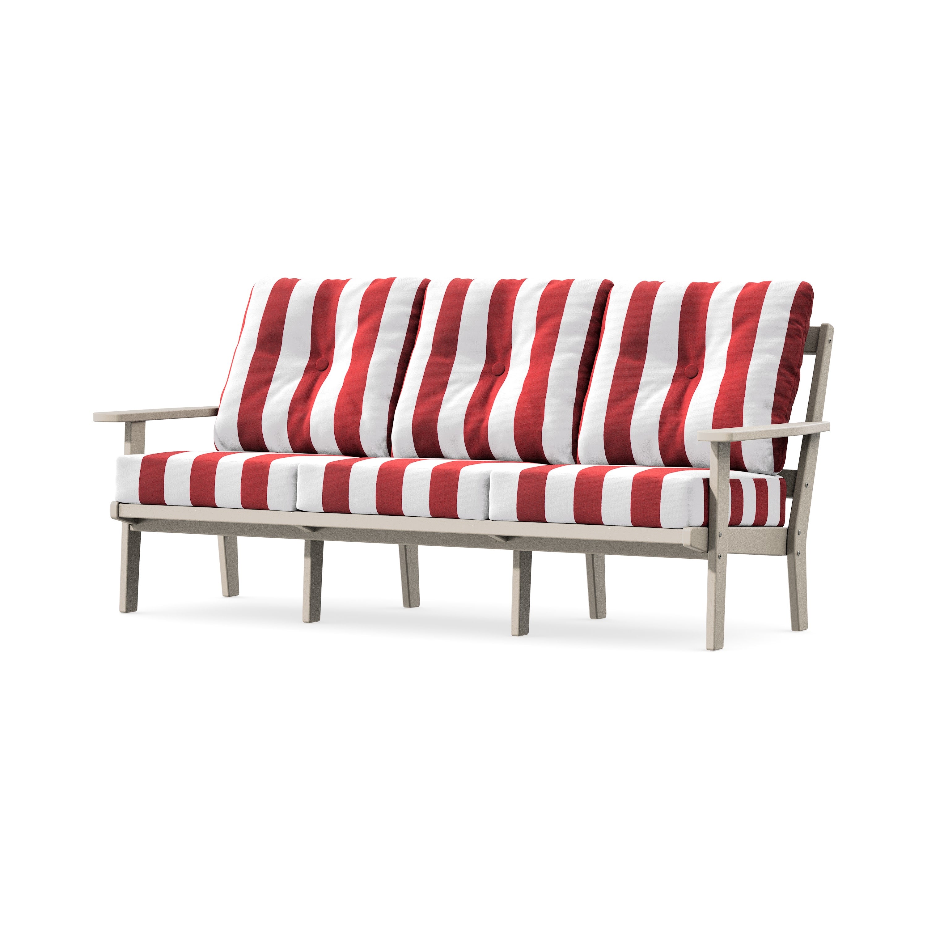 PrairieDeep Seating Sofa in Sand / Cabana Stripe Crimson