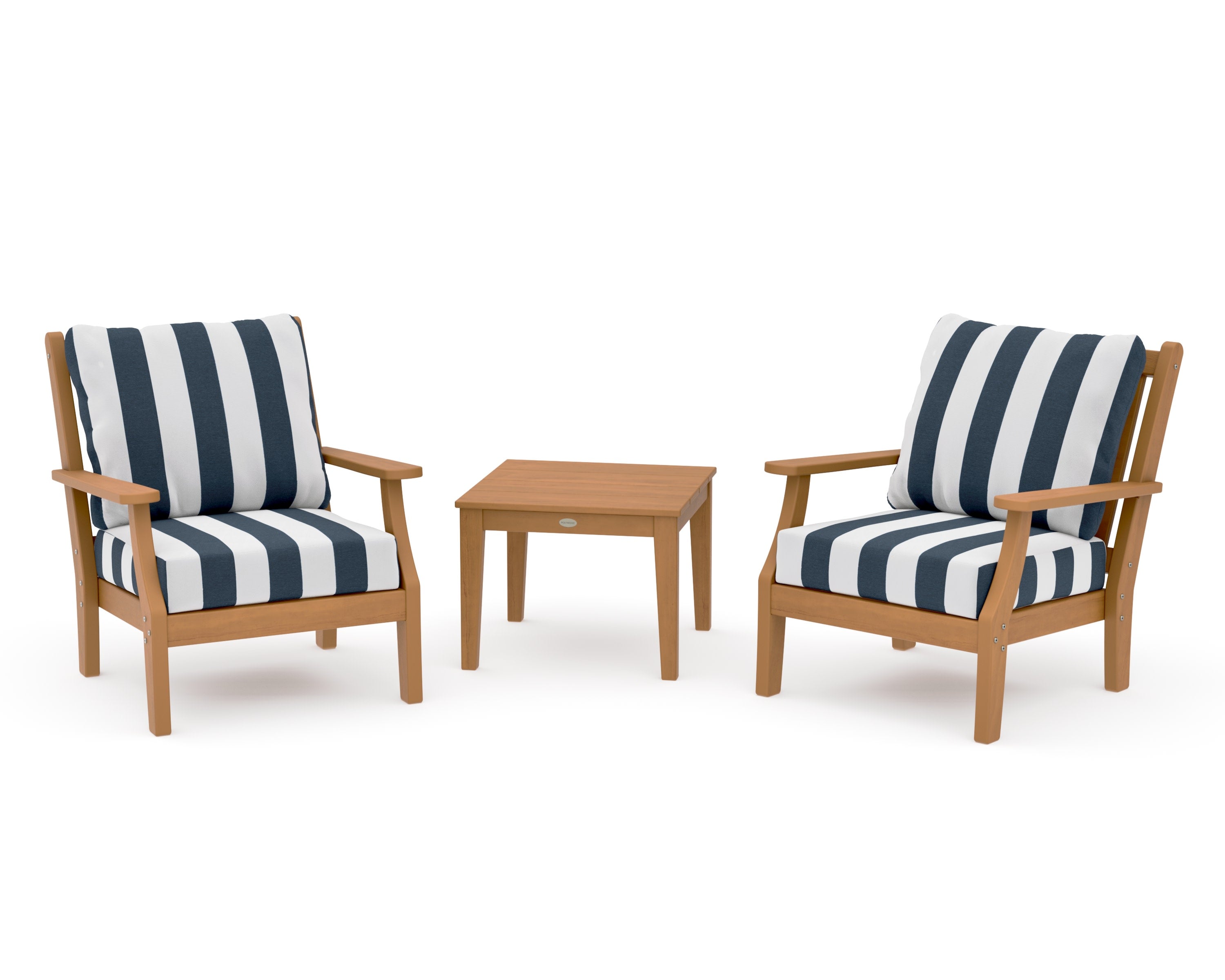 Wovendale 3-Piece Deep Seating Set in Natural / Cabana Stripe Marine Indigo